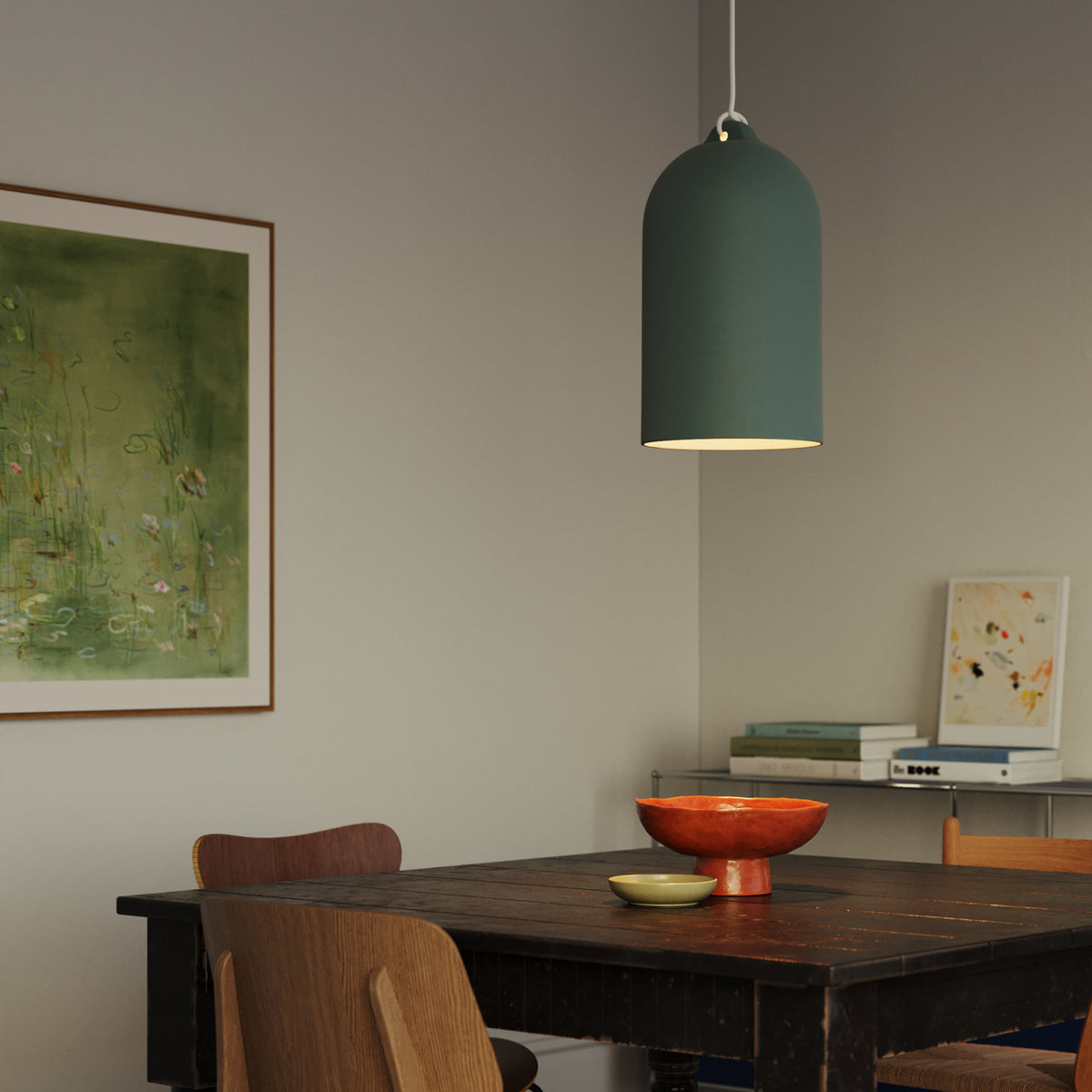 Paralume Campana XL in ceramica per lampadario - Verde / Bianco
