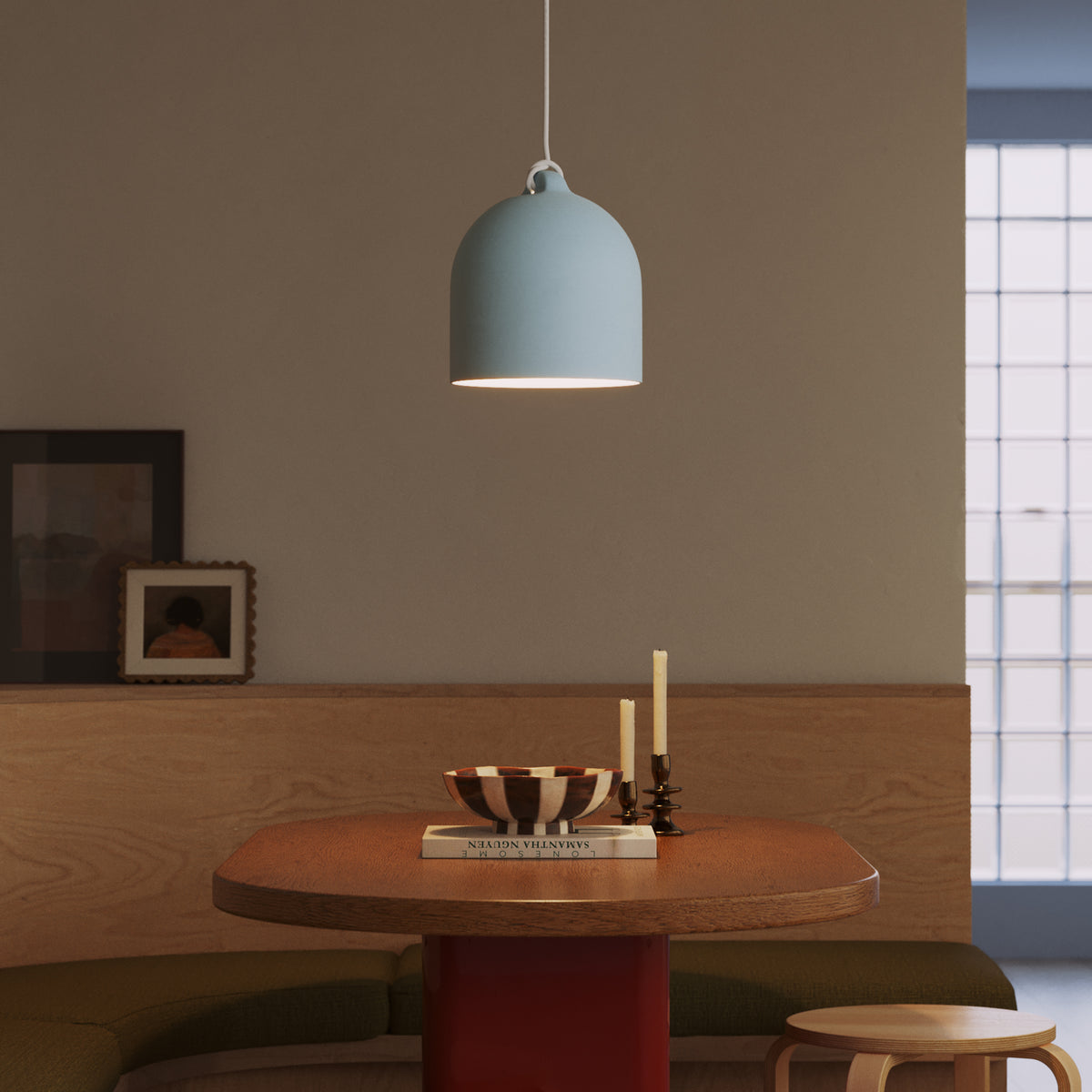 Paralume Campana M in ceramica per lampadario - Azzurro / Bianco