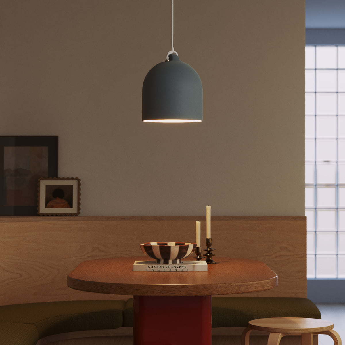 Paralume Campana M in ceramica per lampadario - Petrolio / Bianco