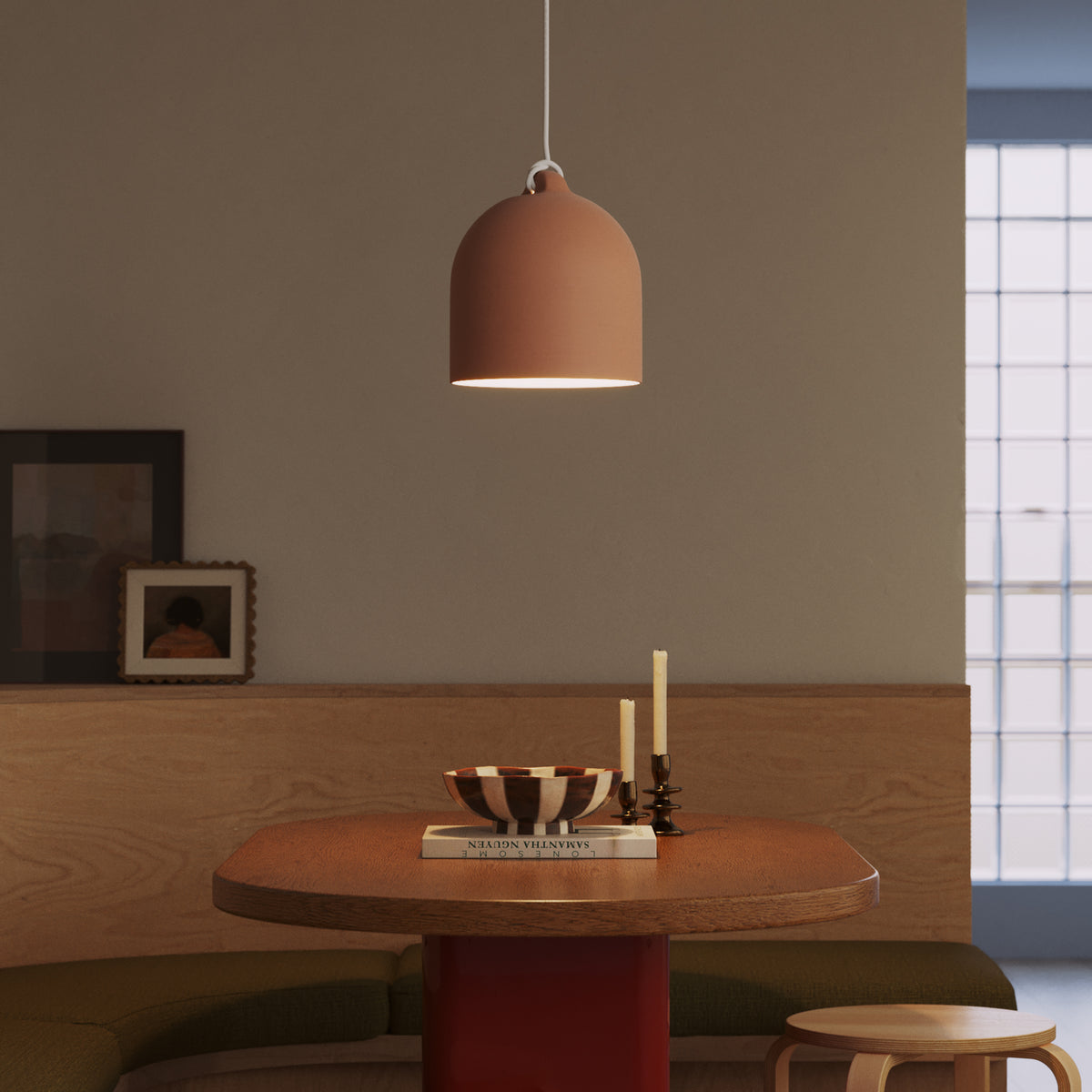 Paralume Campana M in ceramica per lampadario - Terracotta / Bianco