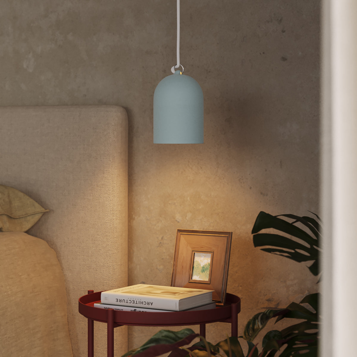 Paralume Campana XS in ceramica per lampadario - Azzurro / Bianco