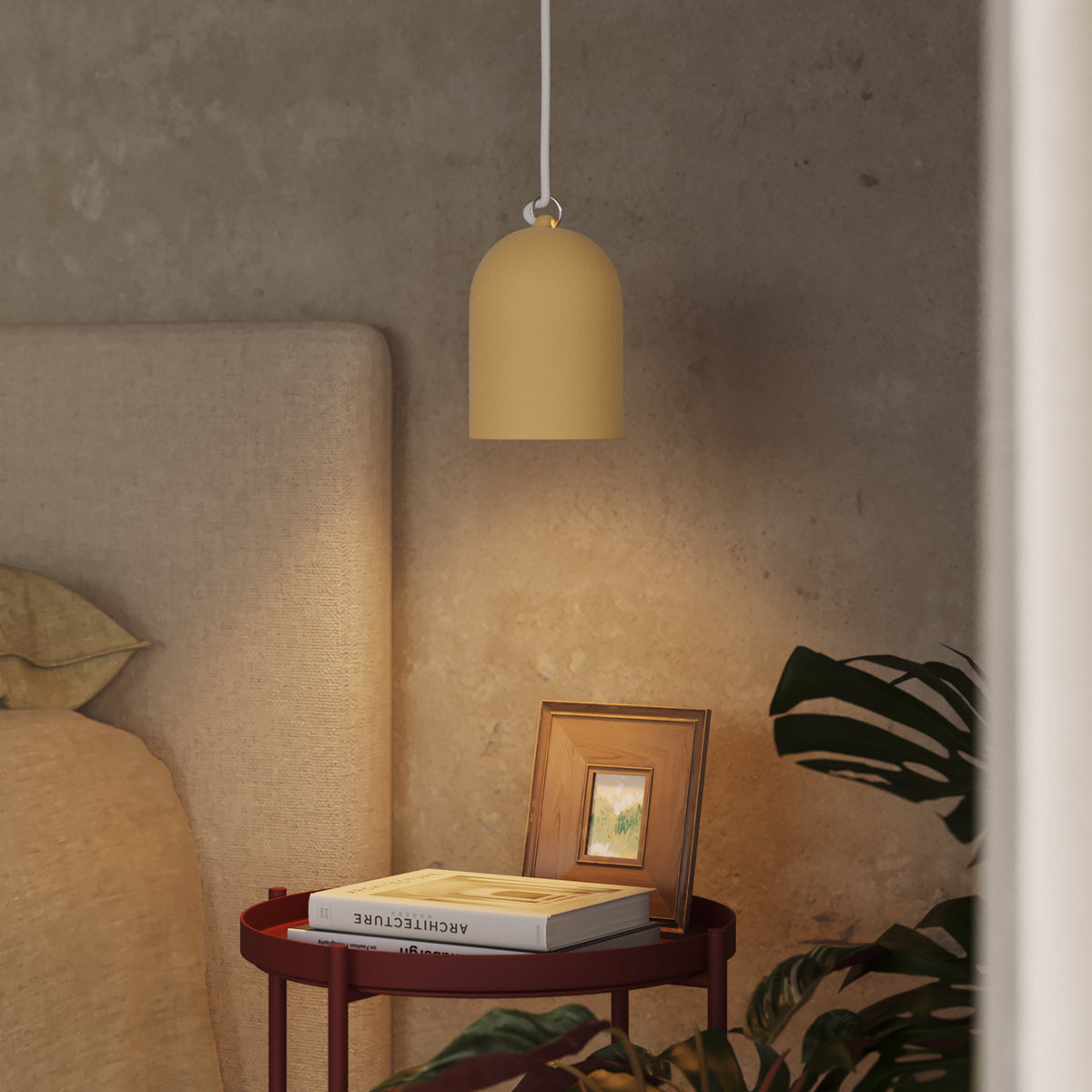 Paralume Campana XS in ceramica per lampadario - Giallo / Bianco