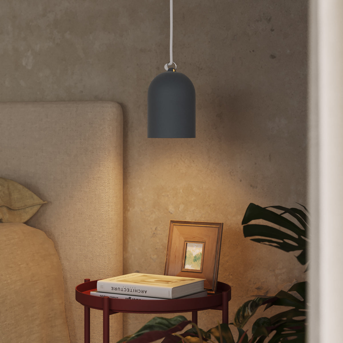 Paralume Campana XS in ceramica per lampadario - Petrolio / Bianco