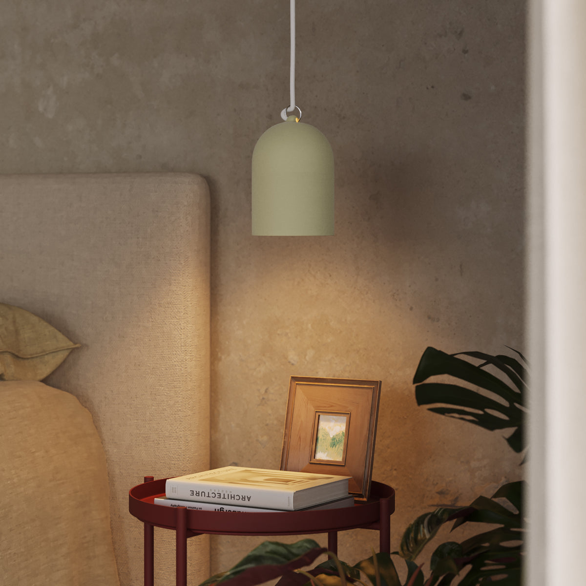 Paralume Campana XS in ceramica per lampadario - Verde salvia / Bianco