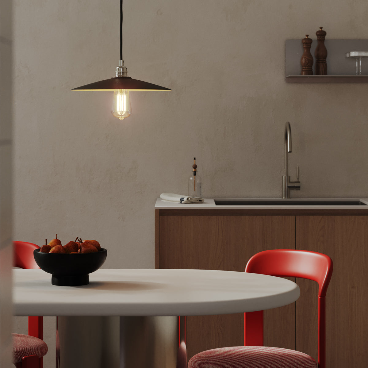 Paralume Piatto in ceramica per lampadario - Effetto lavagna / Bianco opaco