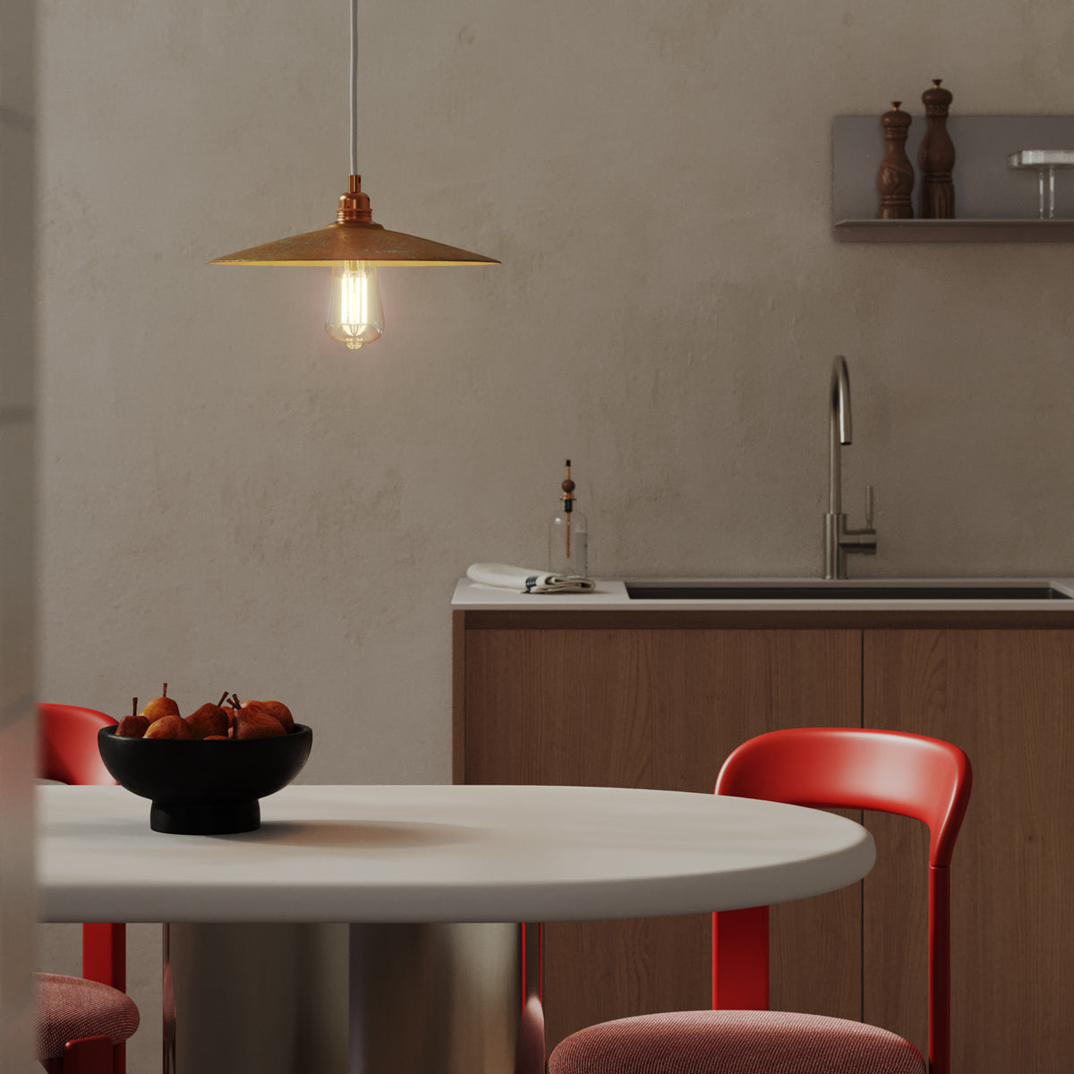 Paralume Piatto in ceramica per lampadario - Effetto verde rame / Bianco