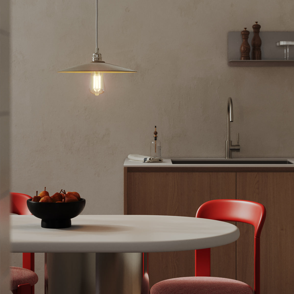 Paralume Piatto in ceramica per lampadario - Tortora / Bianco