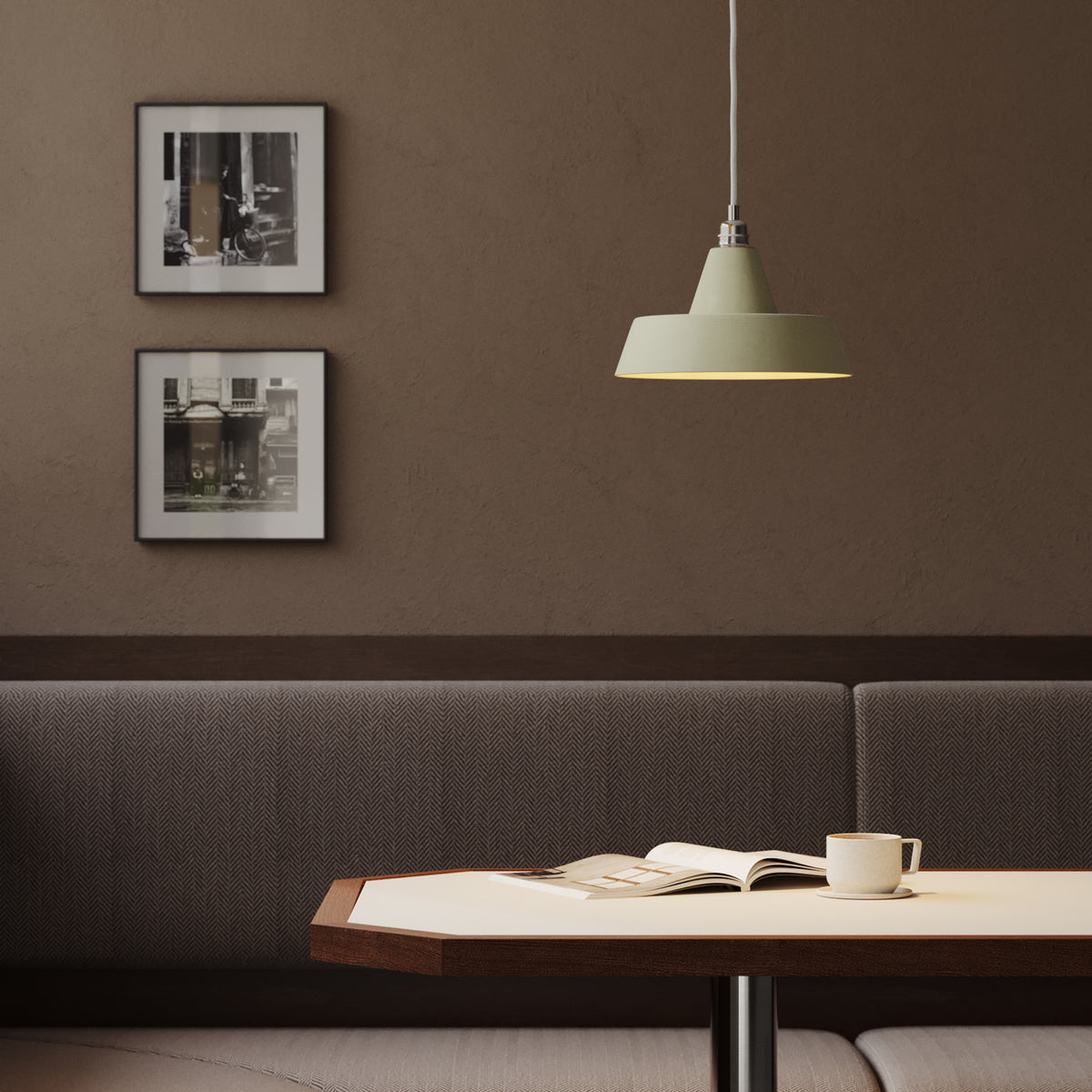 Paralume Industriale in ceramica per lampadario - Verde salvia / Bianco