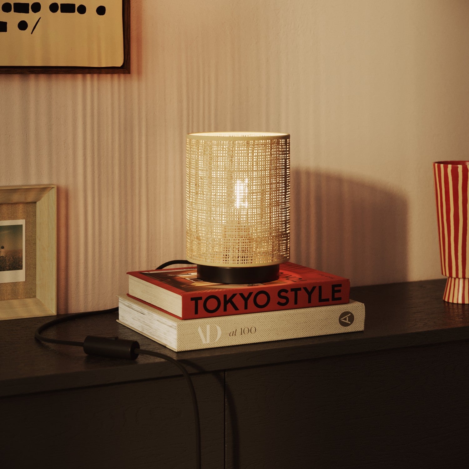 Paralume Cilindro in tessuto con attacco E27 - 100% Made in Italy - Rafia naturale