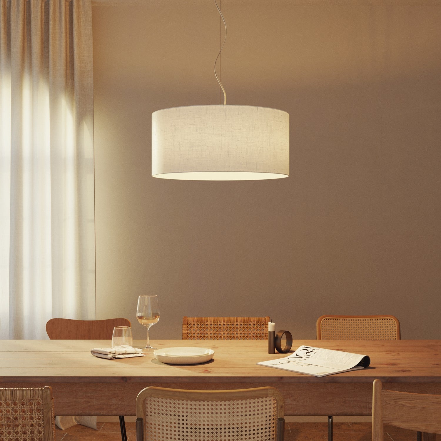 Paralume Cilindro XXL in tessuto con attacco E27 - Made in Italy - Lino Crudo