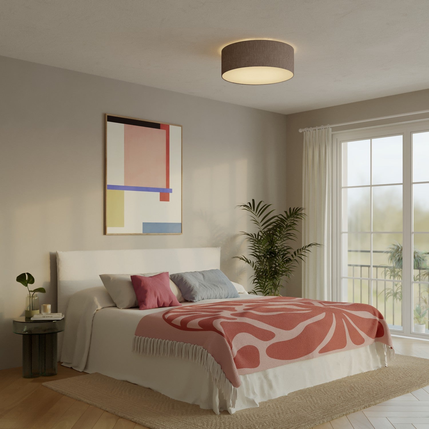 Plafoniera in tessuto Large Camelot marrone - Made in Italy