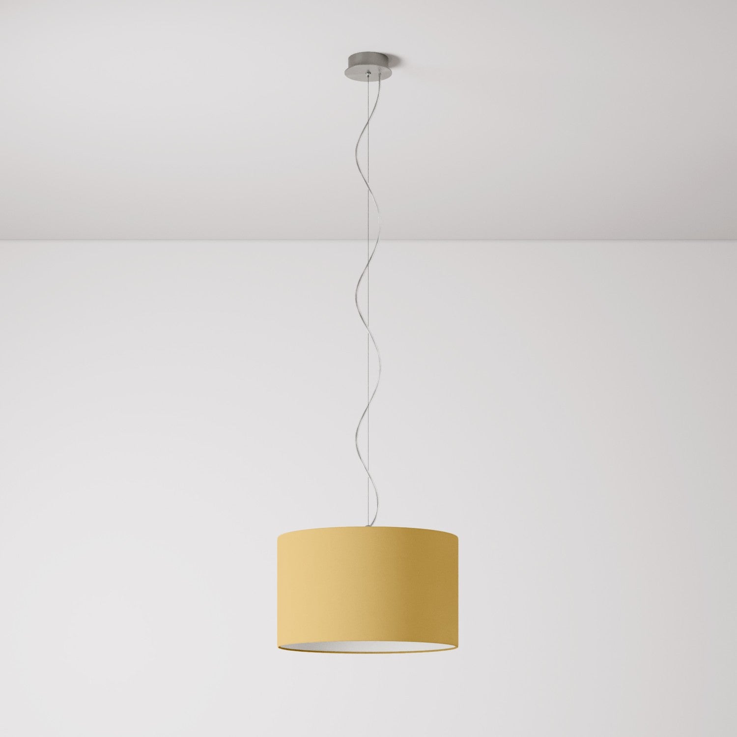 Lampada a sospensione con paralume in tessuto Cilindro Small Arenal oro - Made in Italy No