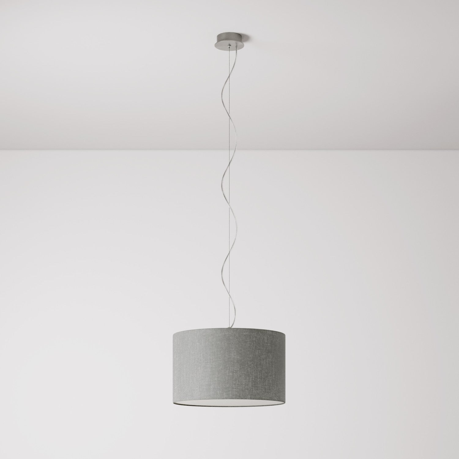 Lampada a sospensione con paralume in tessuto Cilindro Small Camelot grigio chiaro - Made in Italy Si