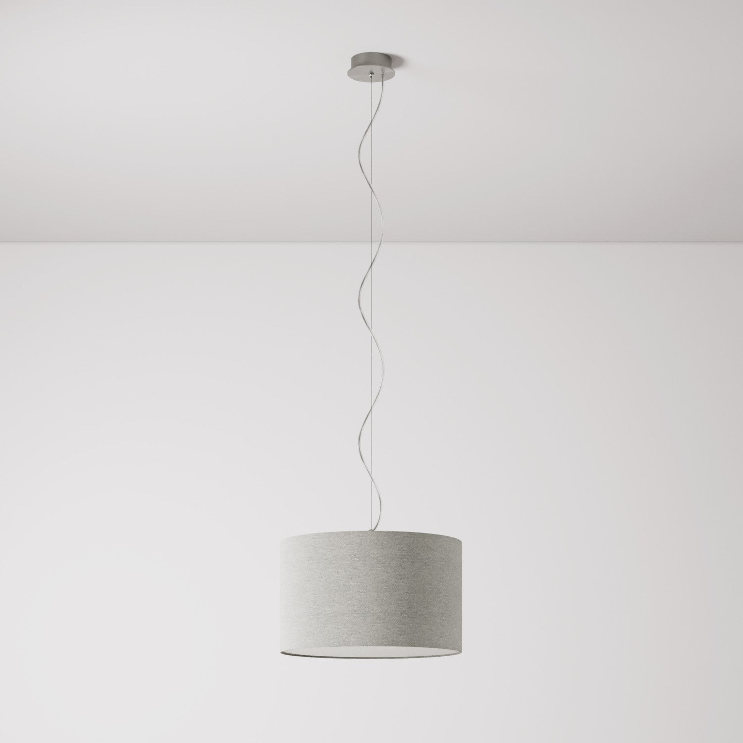Lampada a sospensione con paralume in tessuto Cilindro Small - Made in Italy - Lana Grigio Chiaro Si