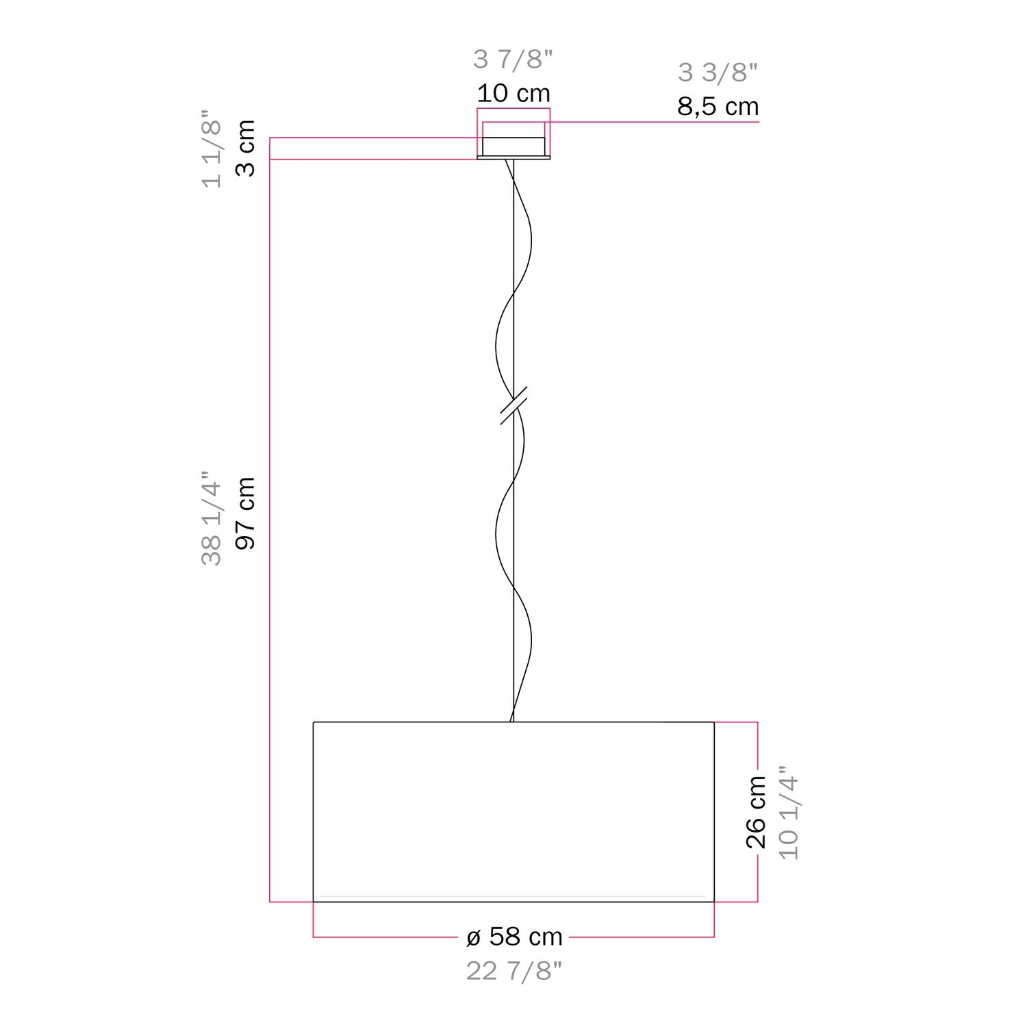 Lampada a sospensione con paralume in tessuto Cilindro Large - Made in Italy - Lana Grigio Scuro Si