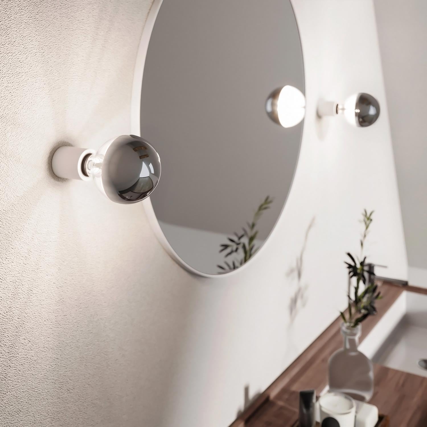 Applique Bianca con lampadina a vista mezza sfera argento - Waterproof IP44 - IO