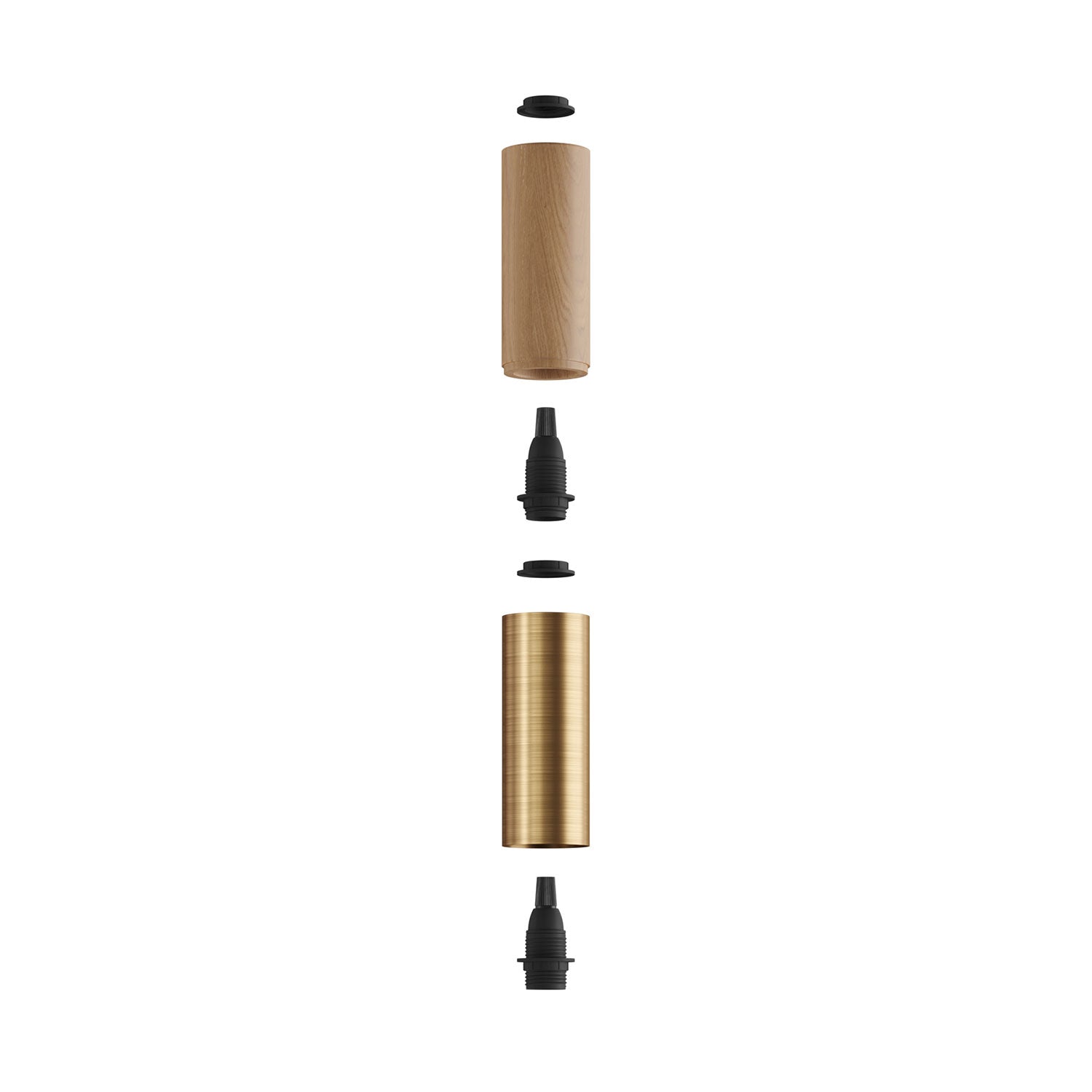 Tub-E14, tubo in legno e metallo per faretto con portalampada doppia ghiera E14 - Neutro e Bronzo satinato