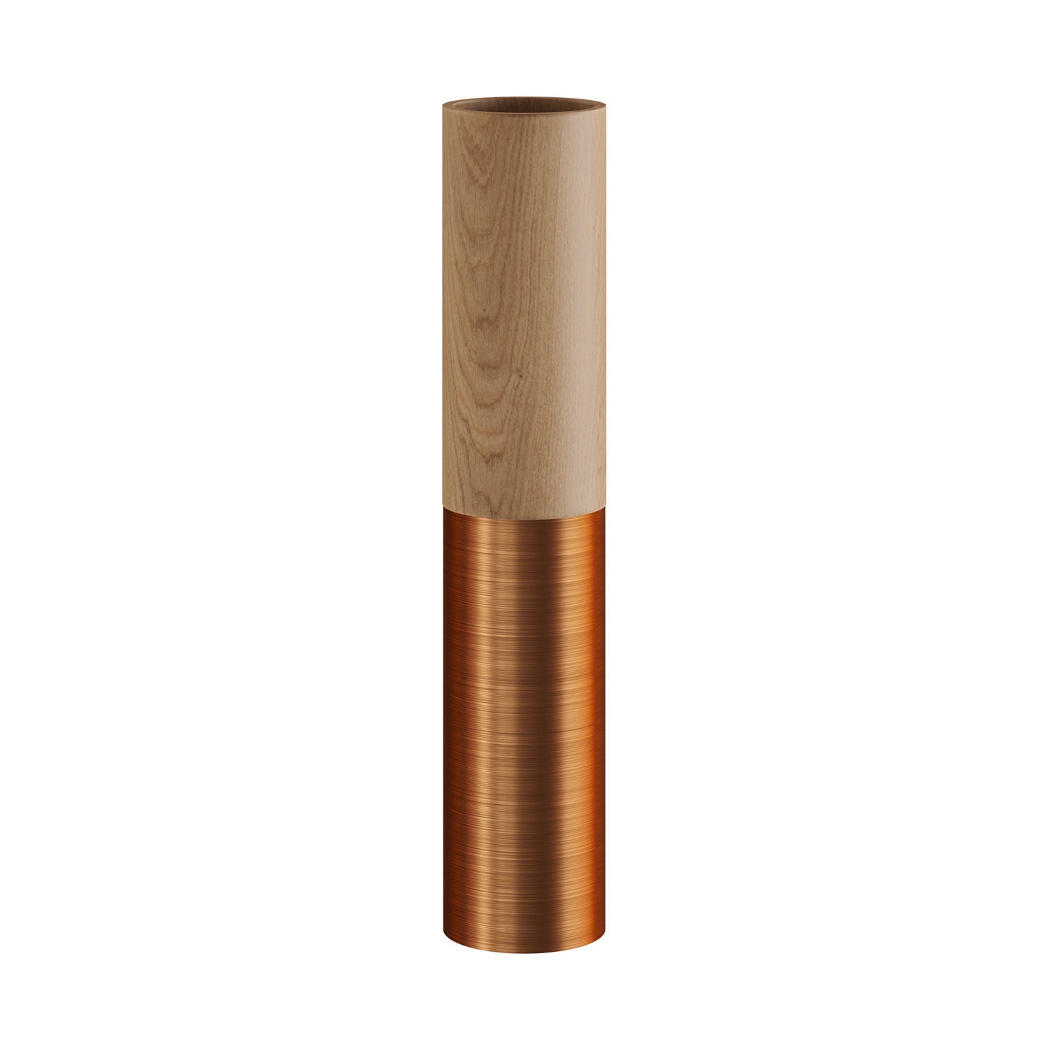 Tub-E14, tubo in legno e metallo per faretto con portalampada doppia ghiera E14 - Neutro e Rame satinato