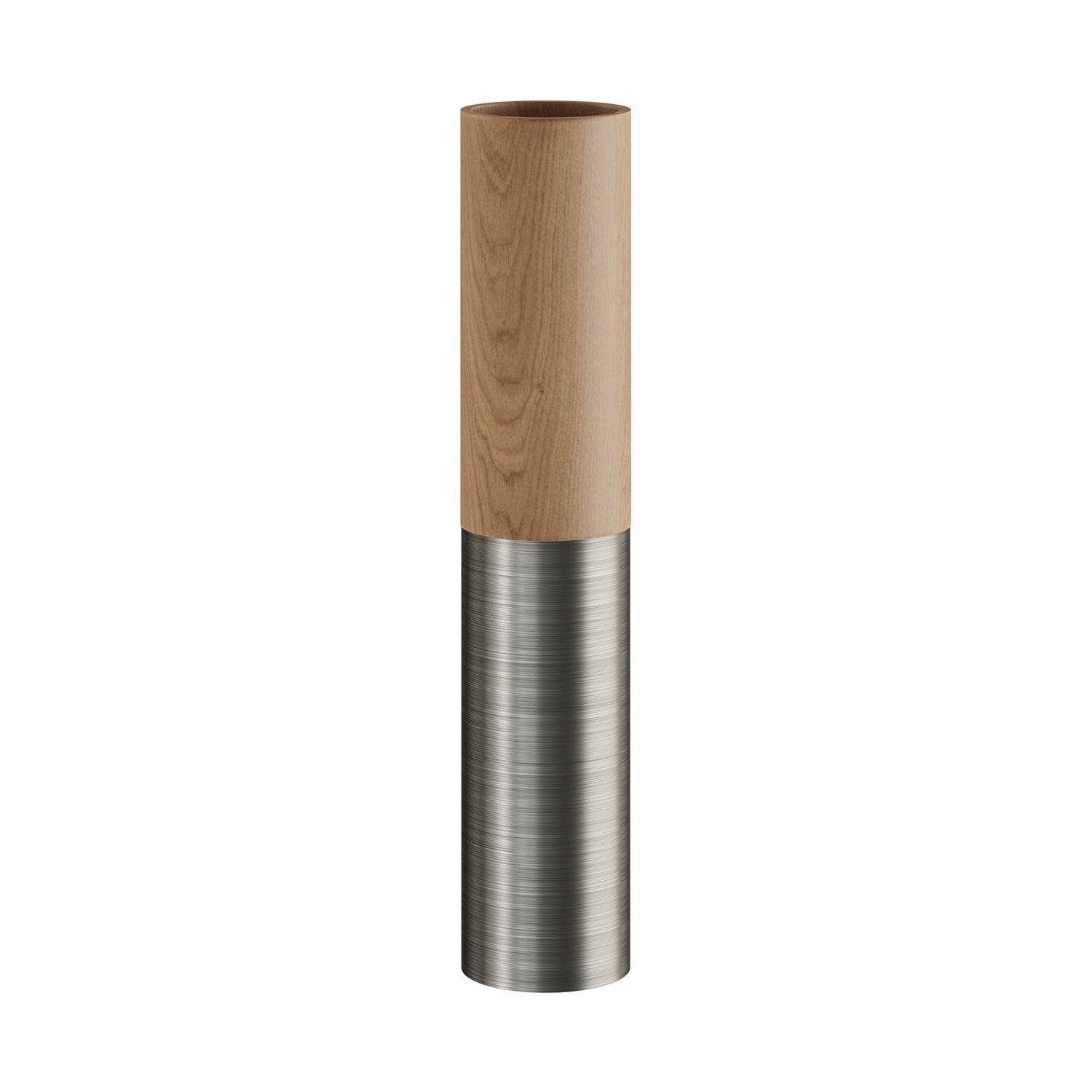 Tub-E14, tubo in legno e metallo per faretto con portalampada doppia ghiera E14 - Neutro e Titanio satinato