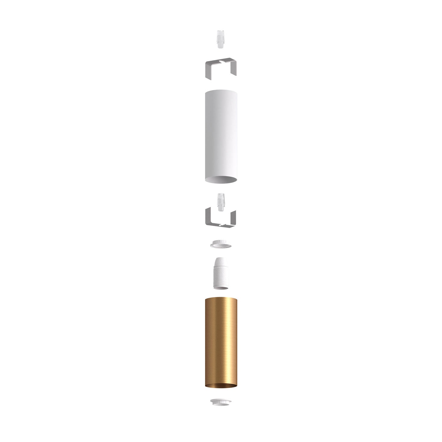 Tub-E14, tubo in metallo doppio per faretto con portalampada doppia ghiera E14 - Bianco opaco e Bronzo satinato