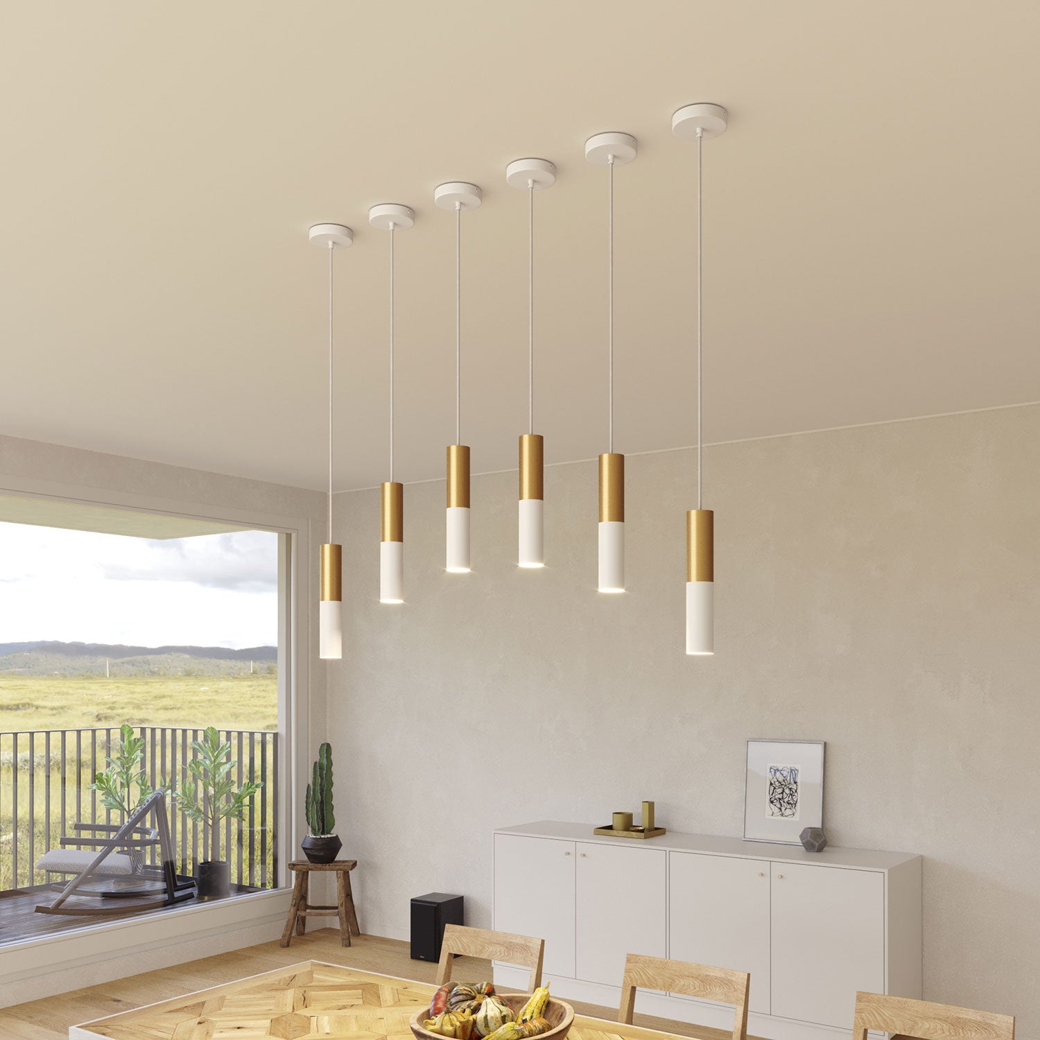 Tub-E14, tubo in metallo doppio per faretto con portalampada doppia ghiera E14 - Bianco opaco e Bronzo satinato