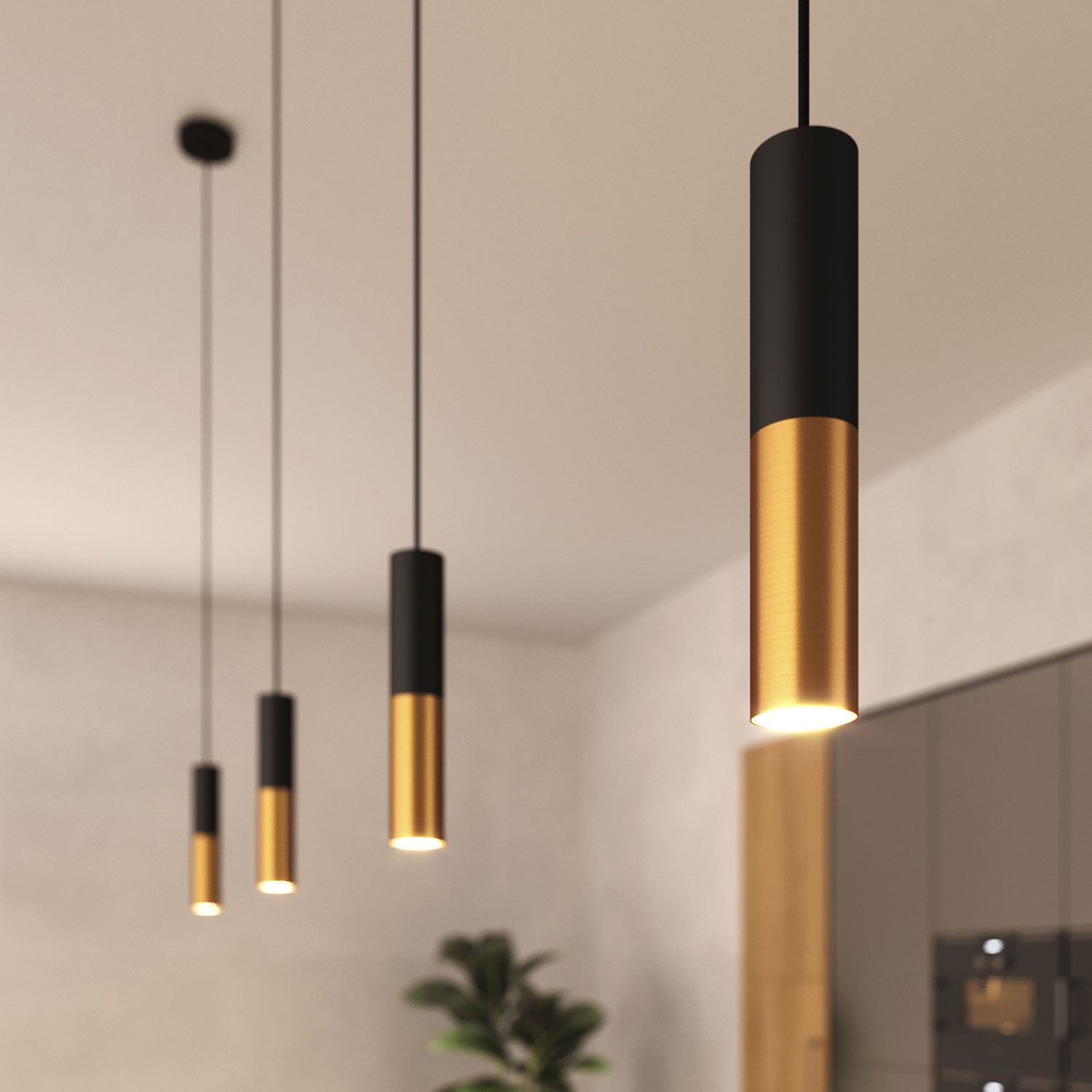 Tub-E14, tubo in metallo doppio per faretto con portalampada doppia ghiera E14 - Nero e Bronzo satinato