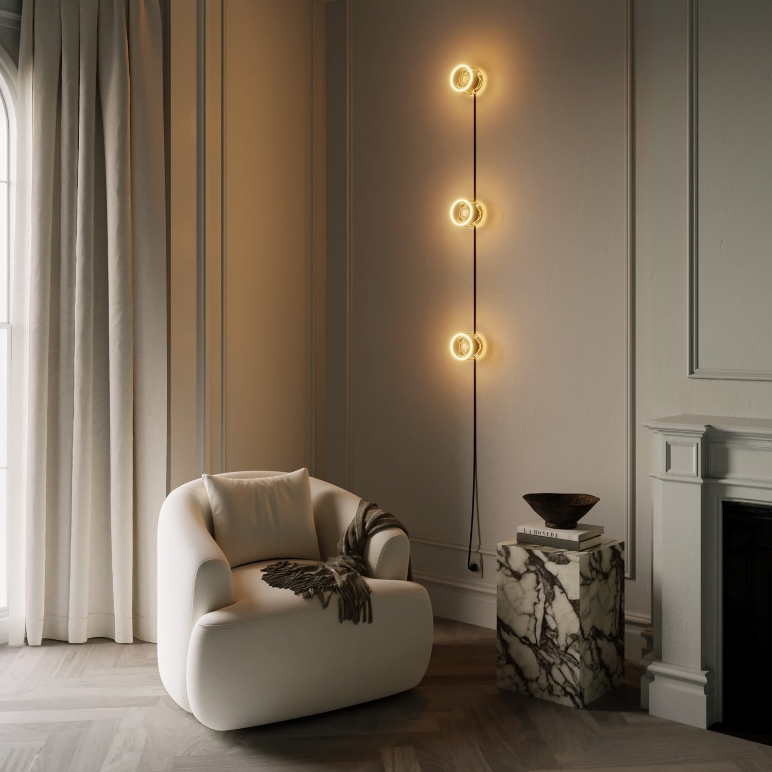 Lampada da parete Spostaluce con spina, 3 lampadine Ghost e cavo RC04
