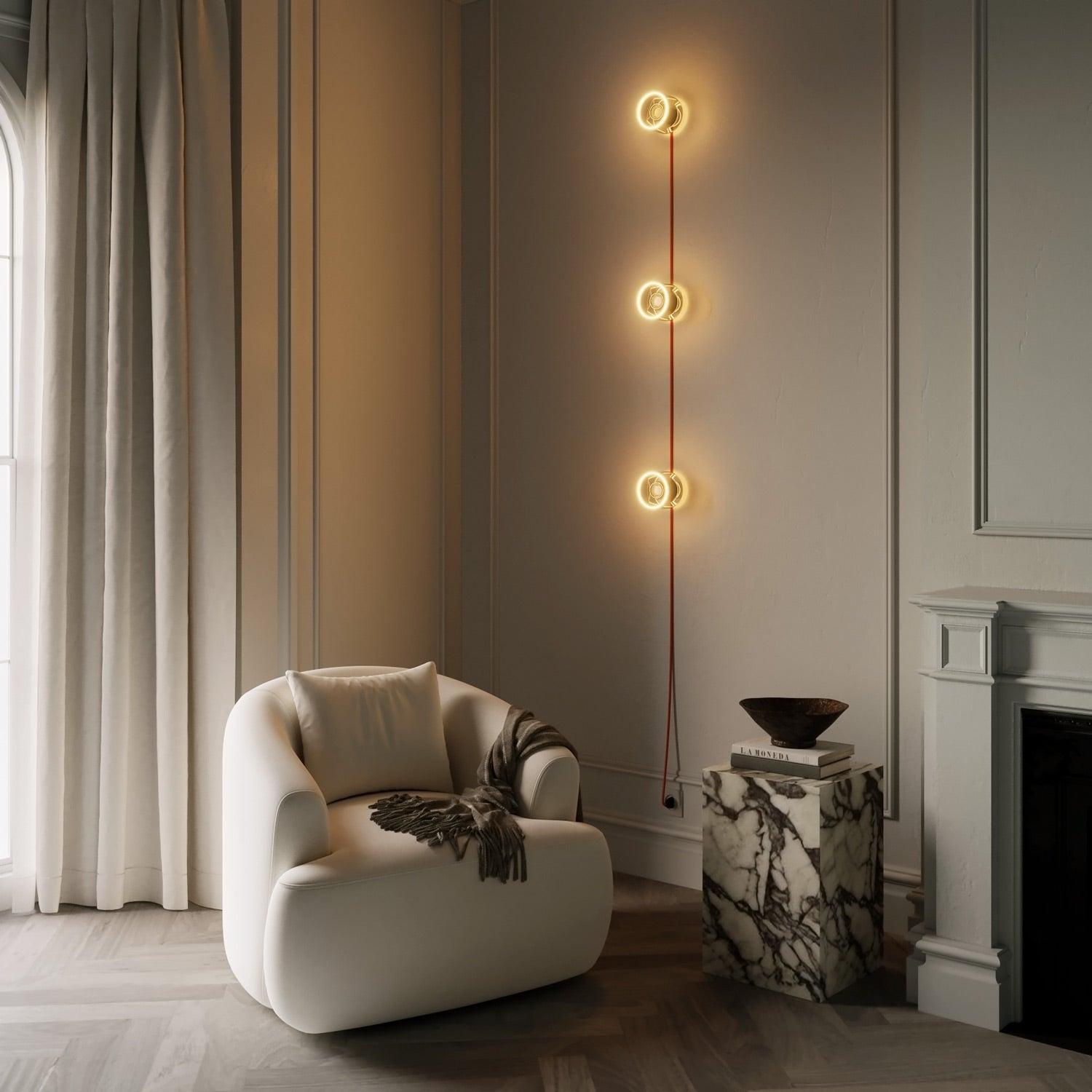 Lampada da parete Spostaluce con spina, 3 lampadine Ghost e cavo RM15