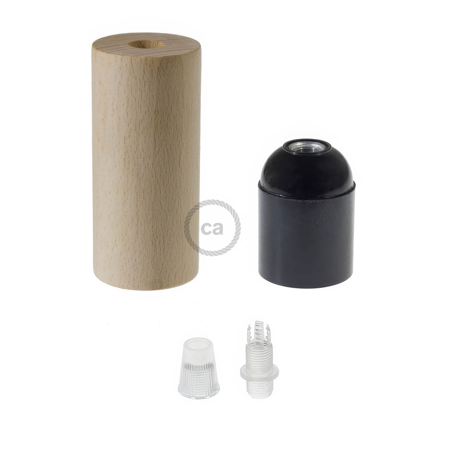 Kit portalampada E27 in legno per cordone XL - Neutro