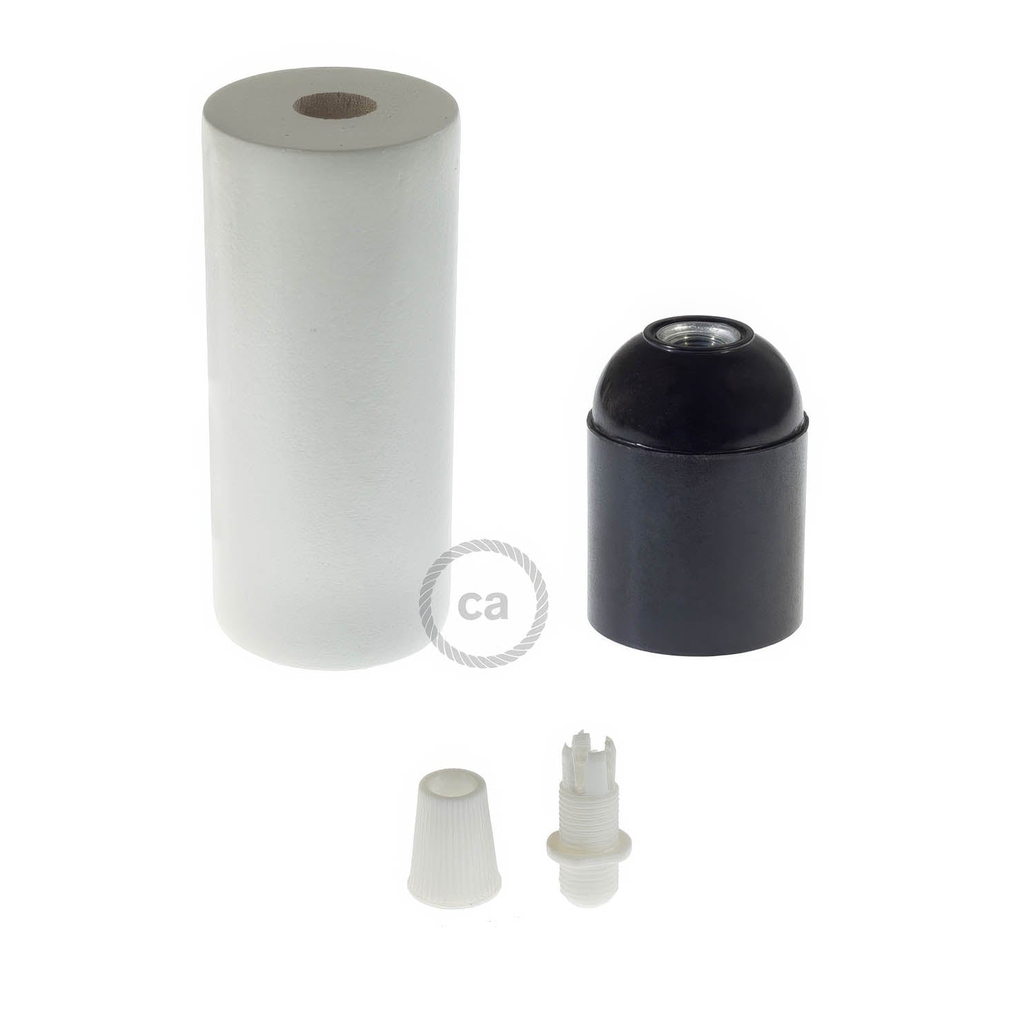 Kit portalampada E27 in legno per cordone XL - Bianco