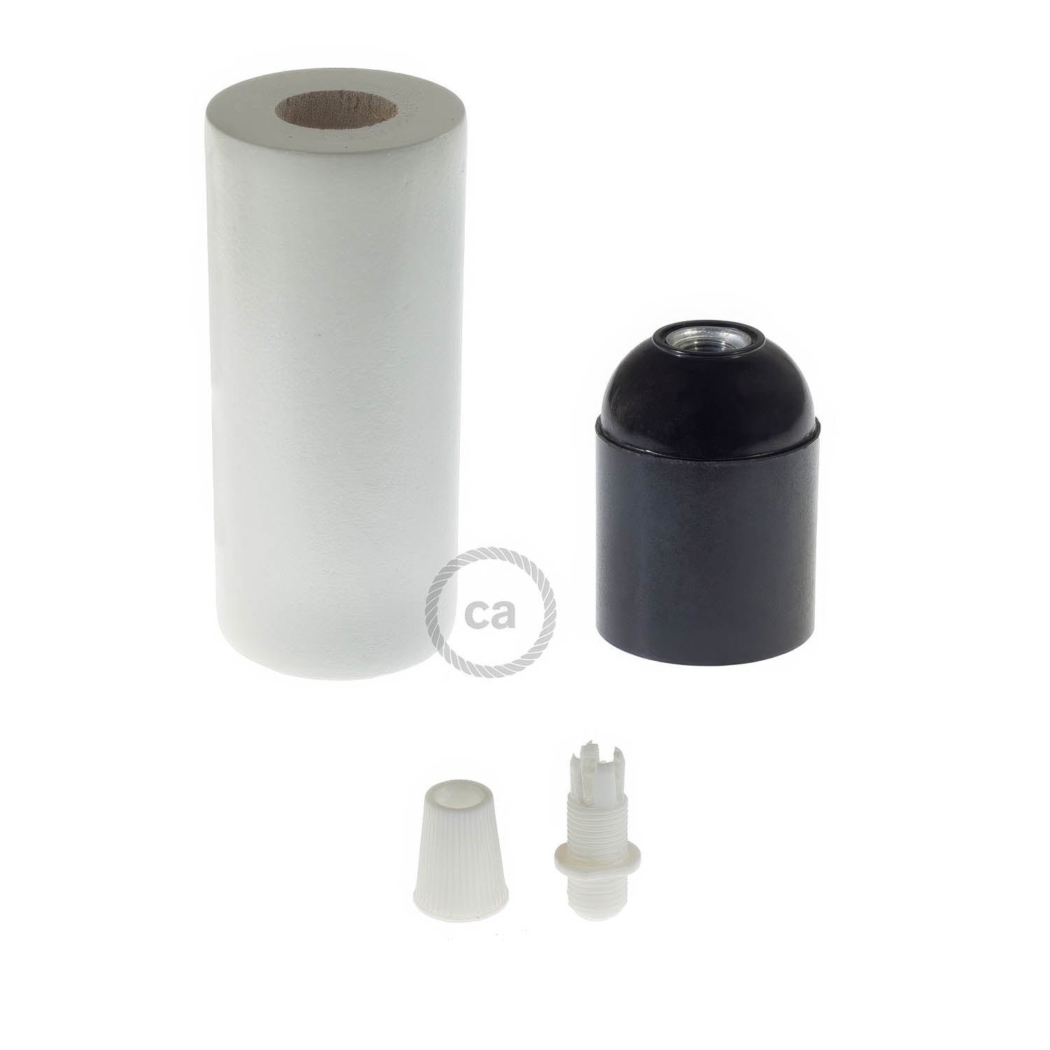 Kit portalampada E27 in legno per cordone 2XL - Bianco