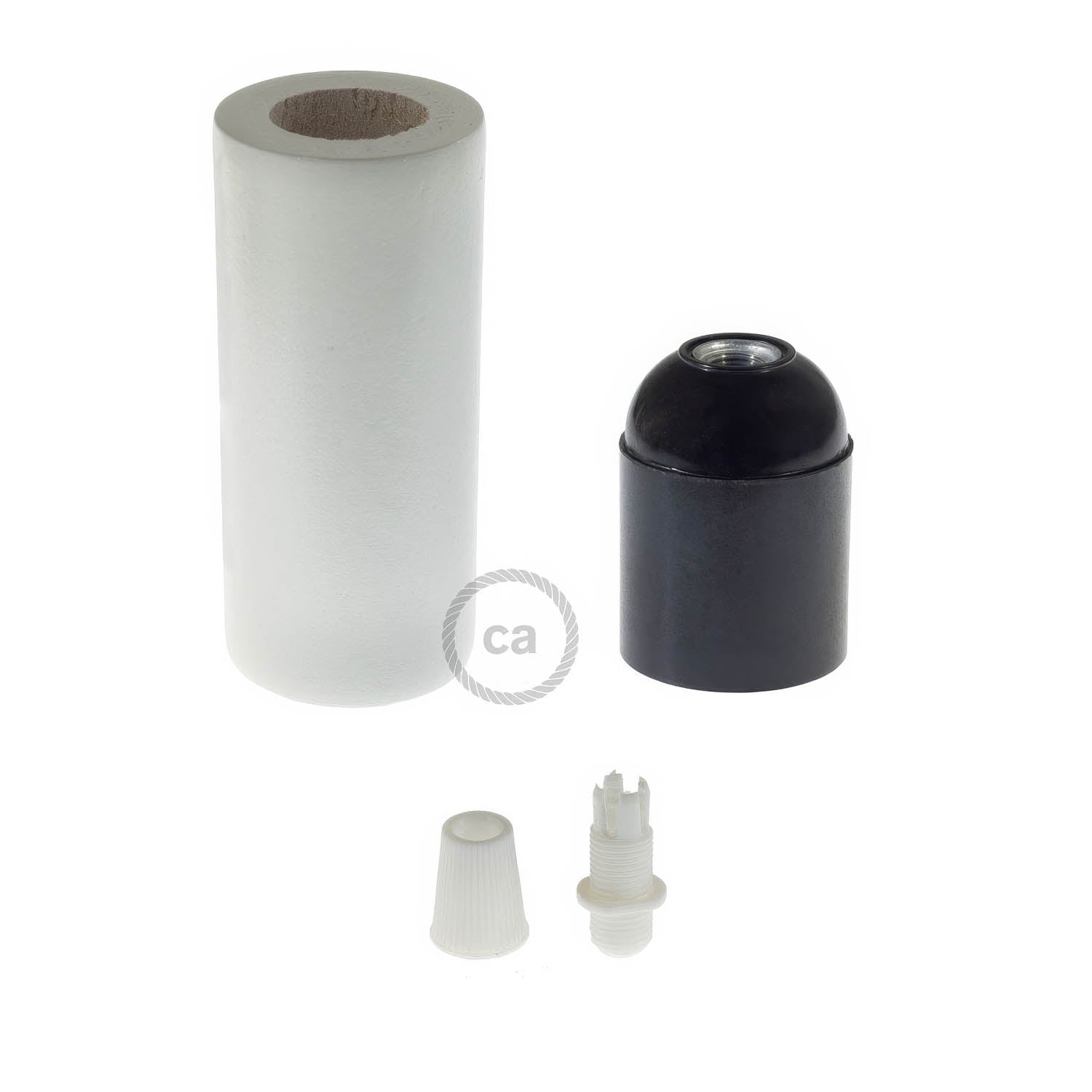 Kit portalampada E27 in legno per cordone 3XL - Bianco