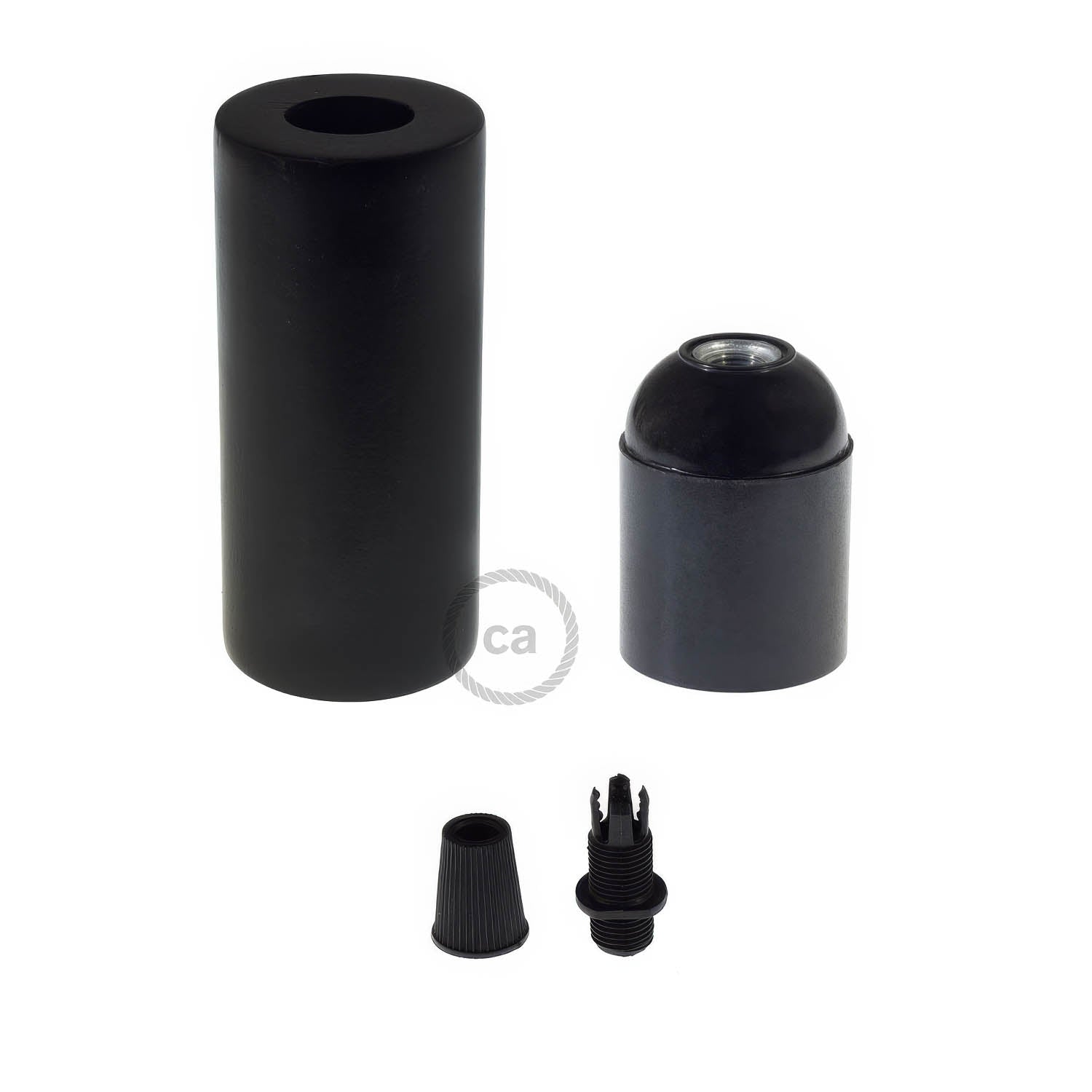 Kit portalampada E27 in legno per cordone 2XL - Nero