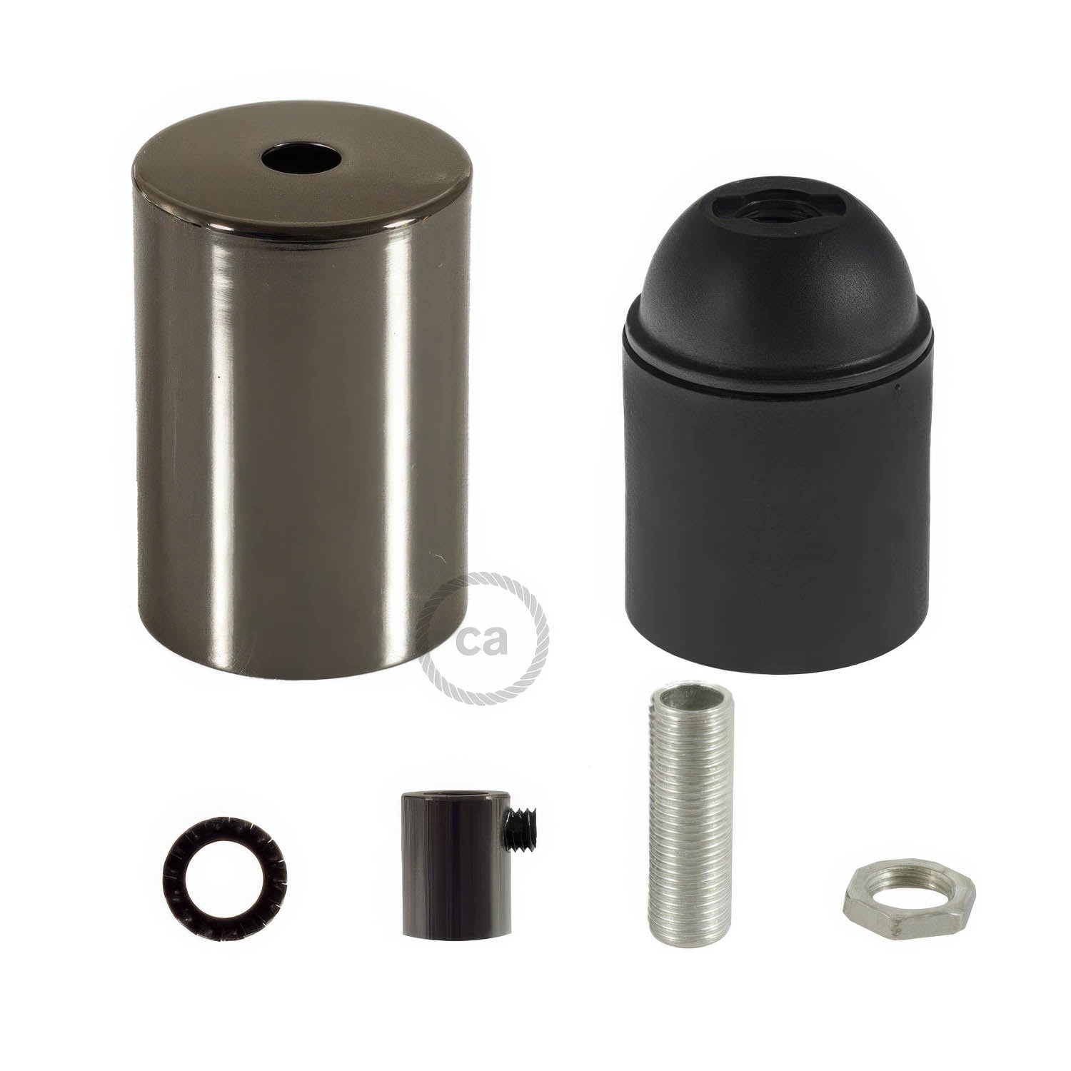 Kit portalampada E27 cilindrico in metallo - Nero perla