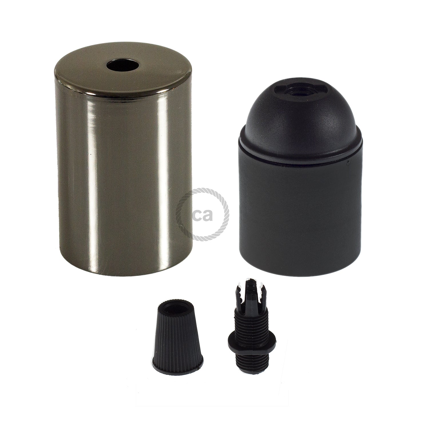 Kit portalampada E27 cilindrico in metallo - Nero perla