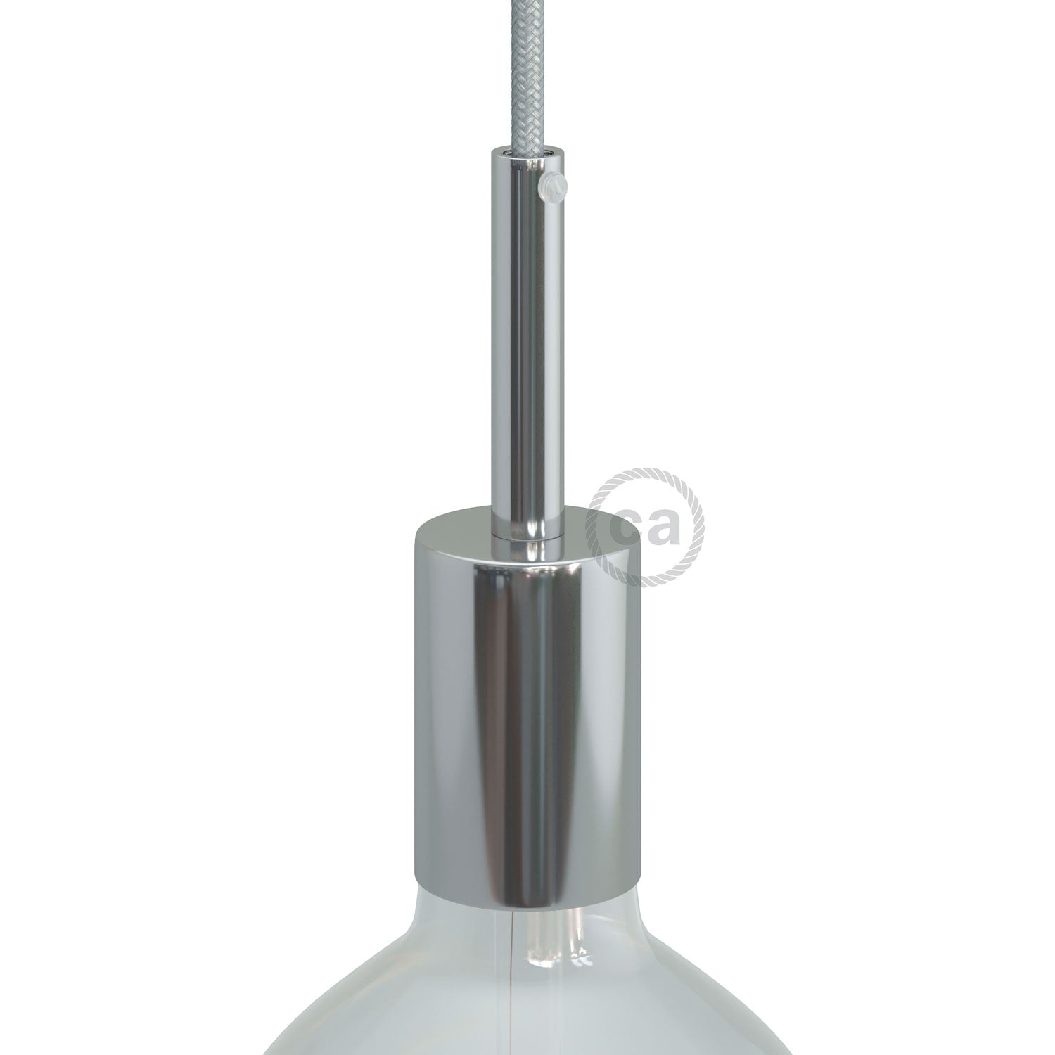 Kit portalampada E27 cilindrico in metallo con serracavo da 7 cm - Cromo