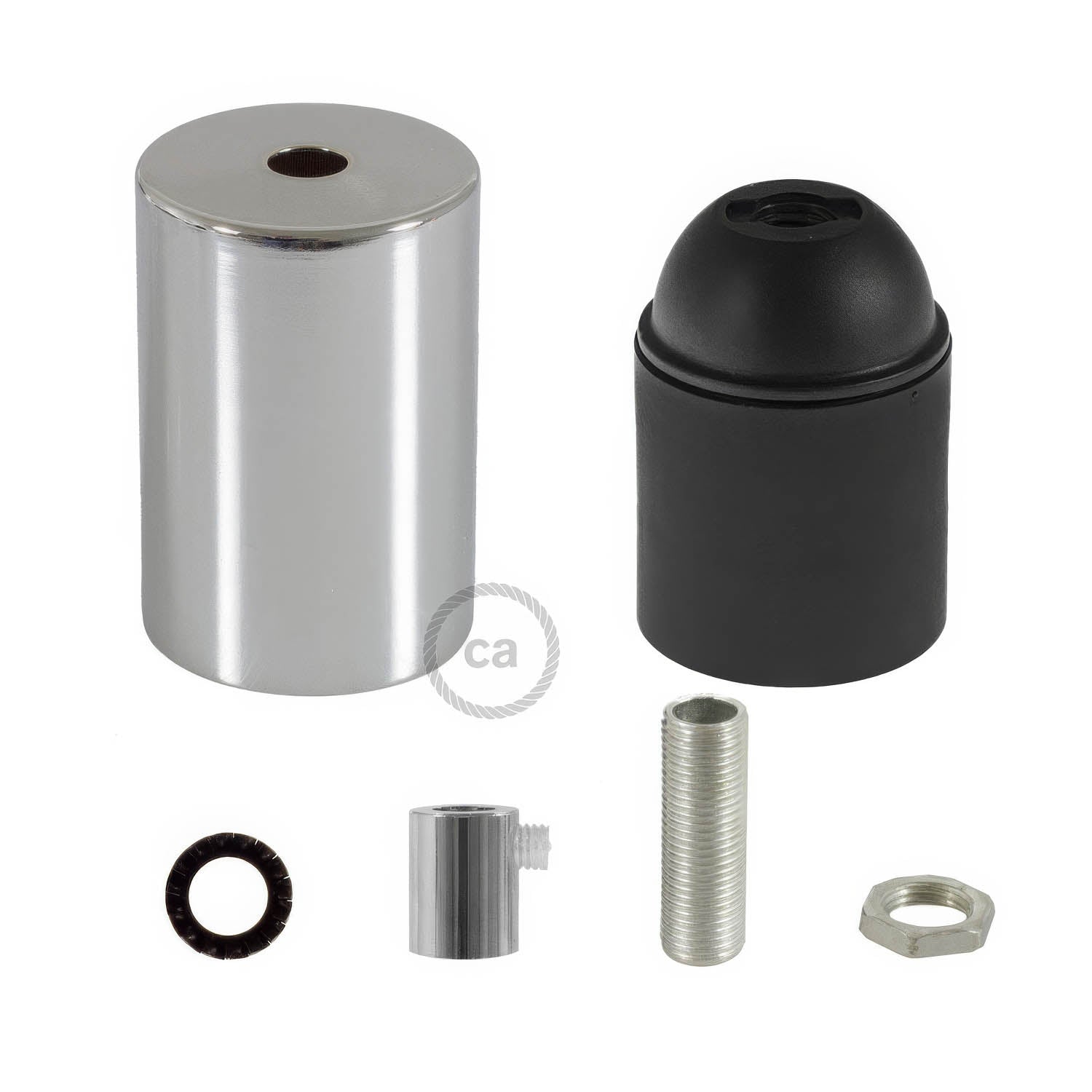 Kit portalampada E27 cilindrico in metallo - Cromo