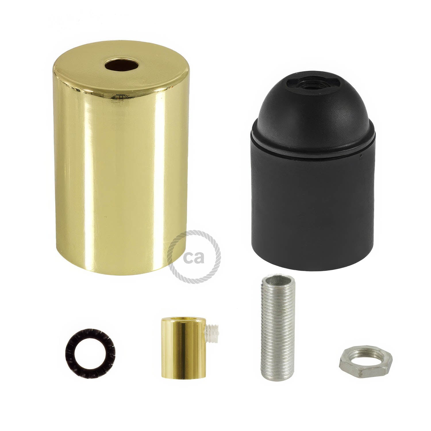 Kit portalampada E27 cilindrico in metallo - Ottone