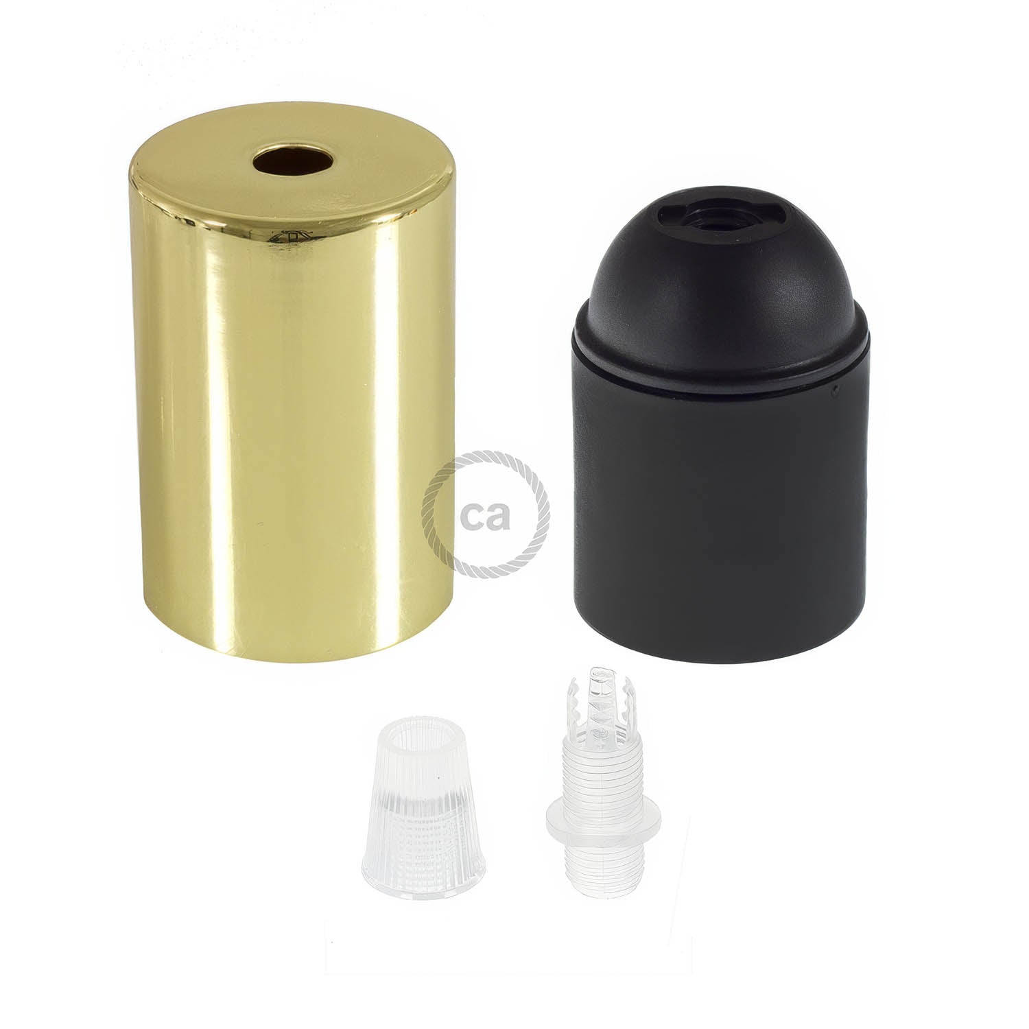 Kit portalampada E27 cilindrico in metallo - Ottone