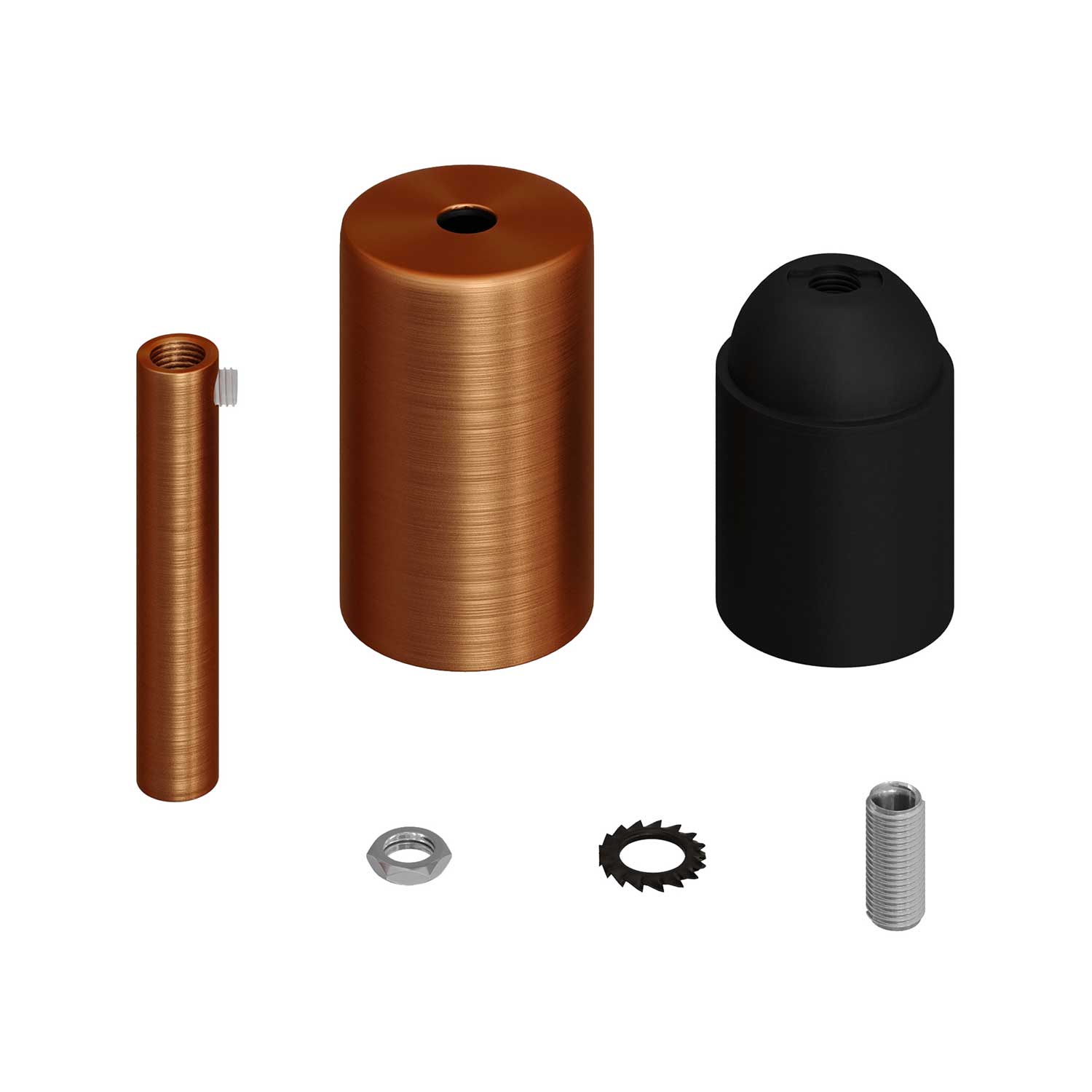 Kit portalampada E27 cilindrico in metallo con serracavo da 7 cm - Rame satinato
