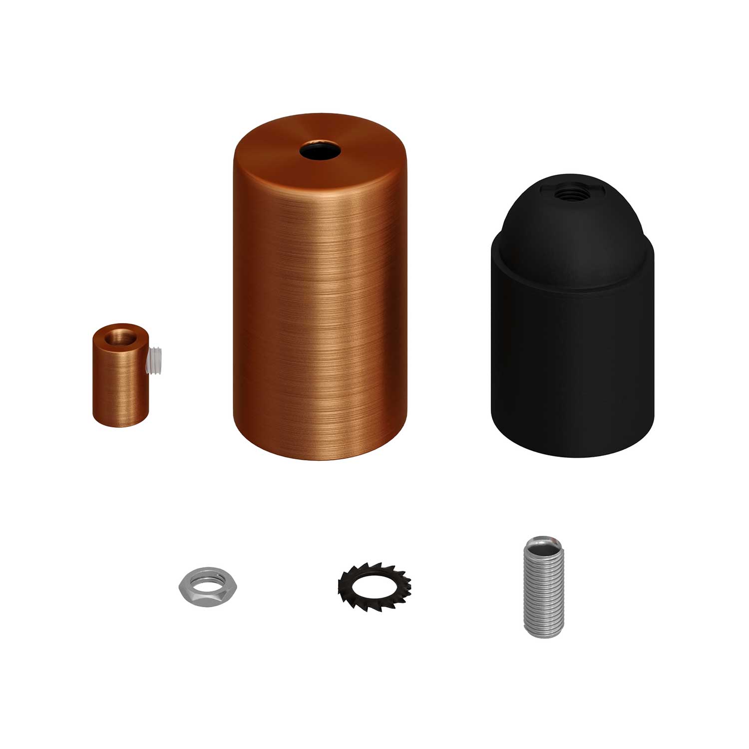 Kit portalampada E27 cilindrico in metallo - Rame satinato