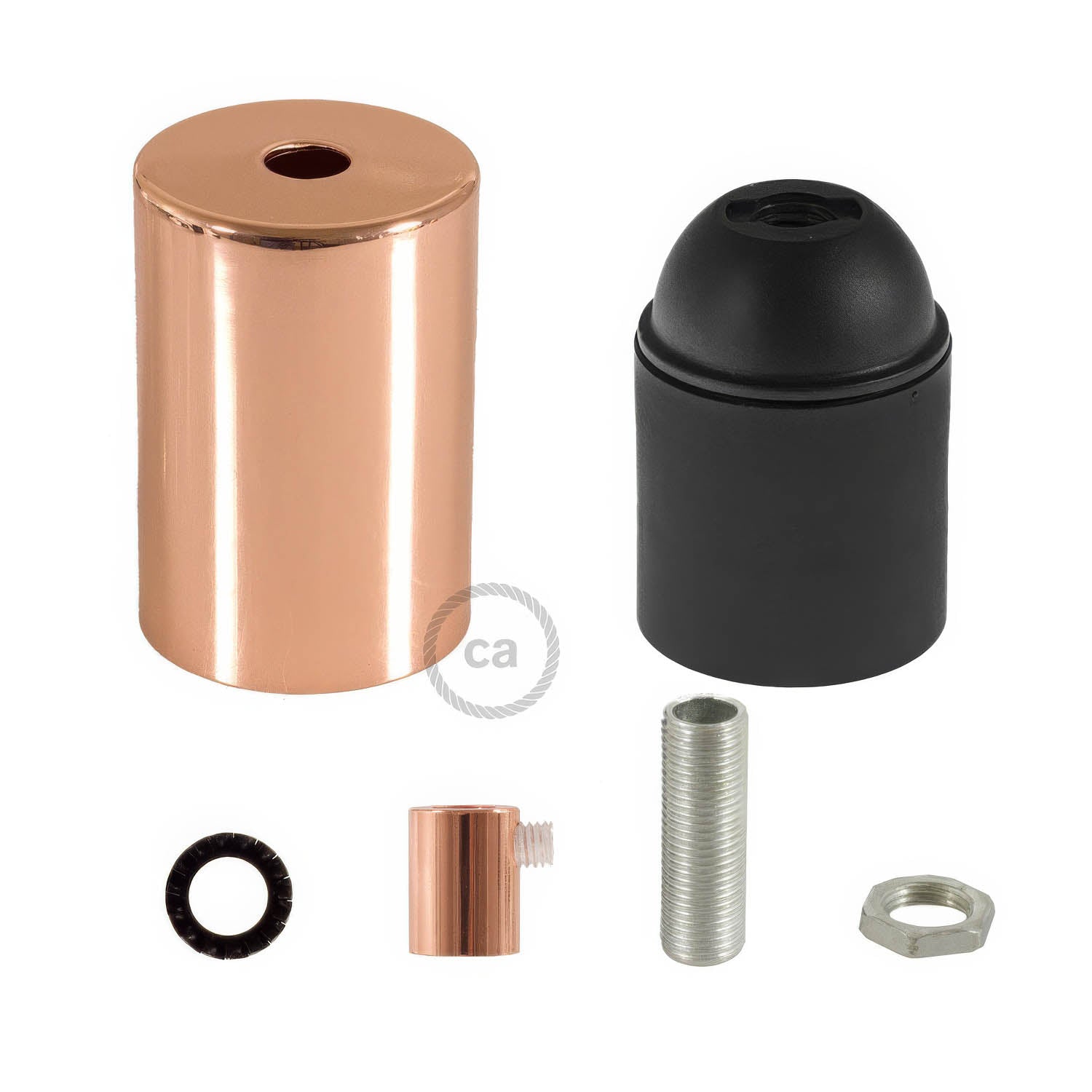 Kit portalampada E27 cilindrico in metallo - Rame