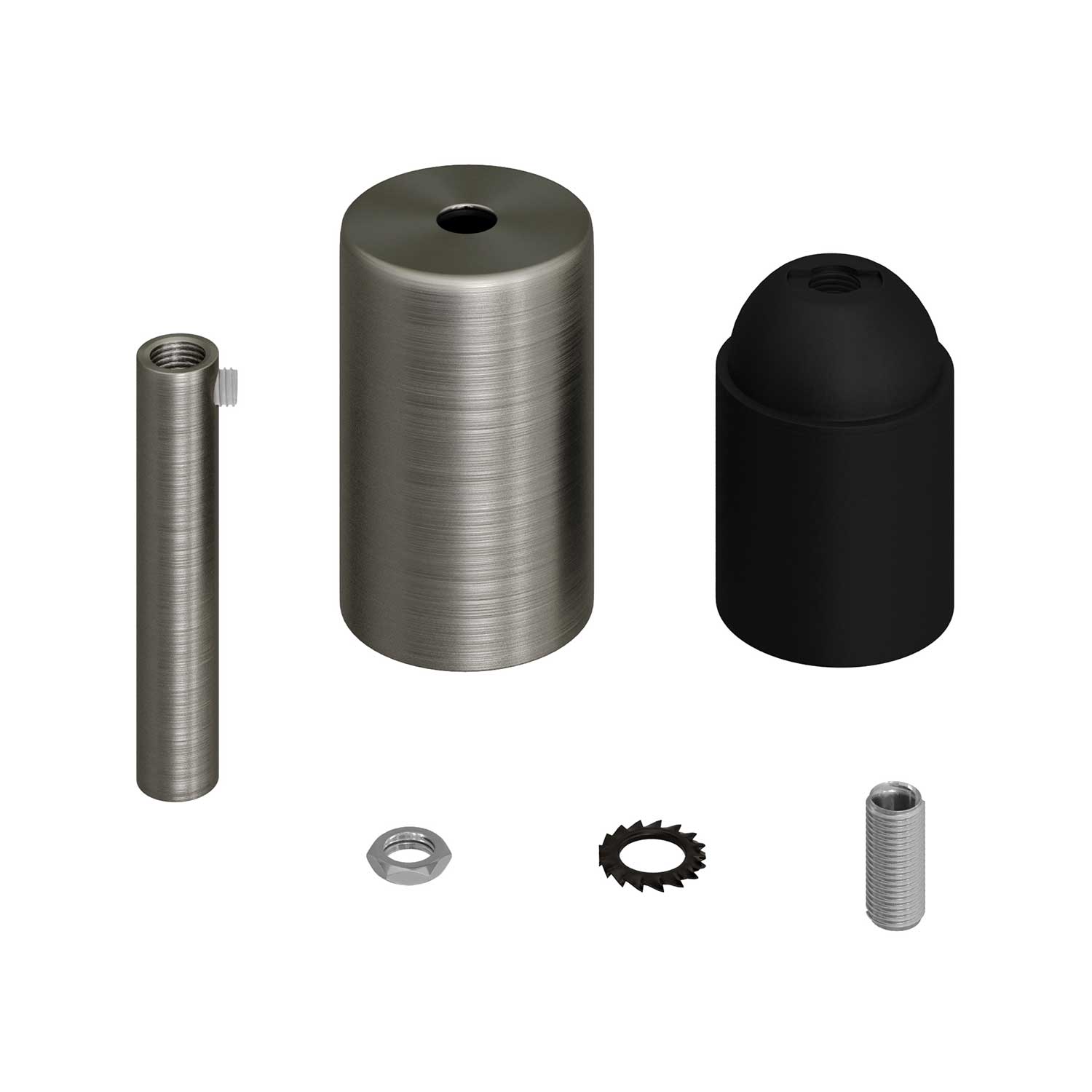Kit portalampada E27 cilindrico in metallo con serracavo da 7 cm - Titanio satinato