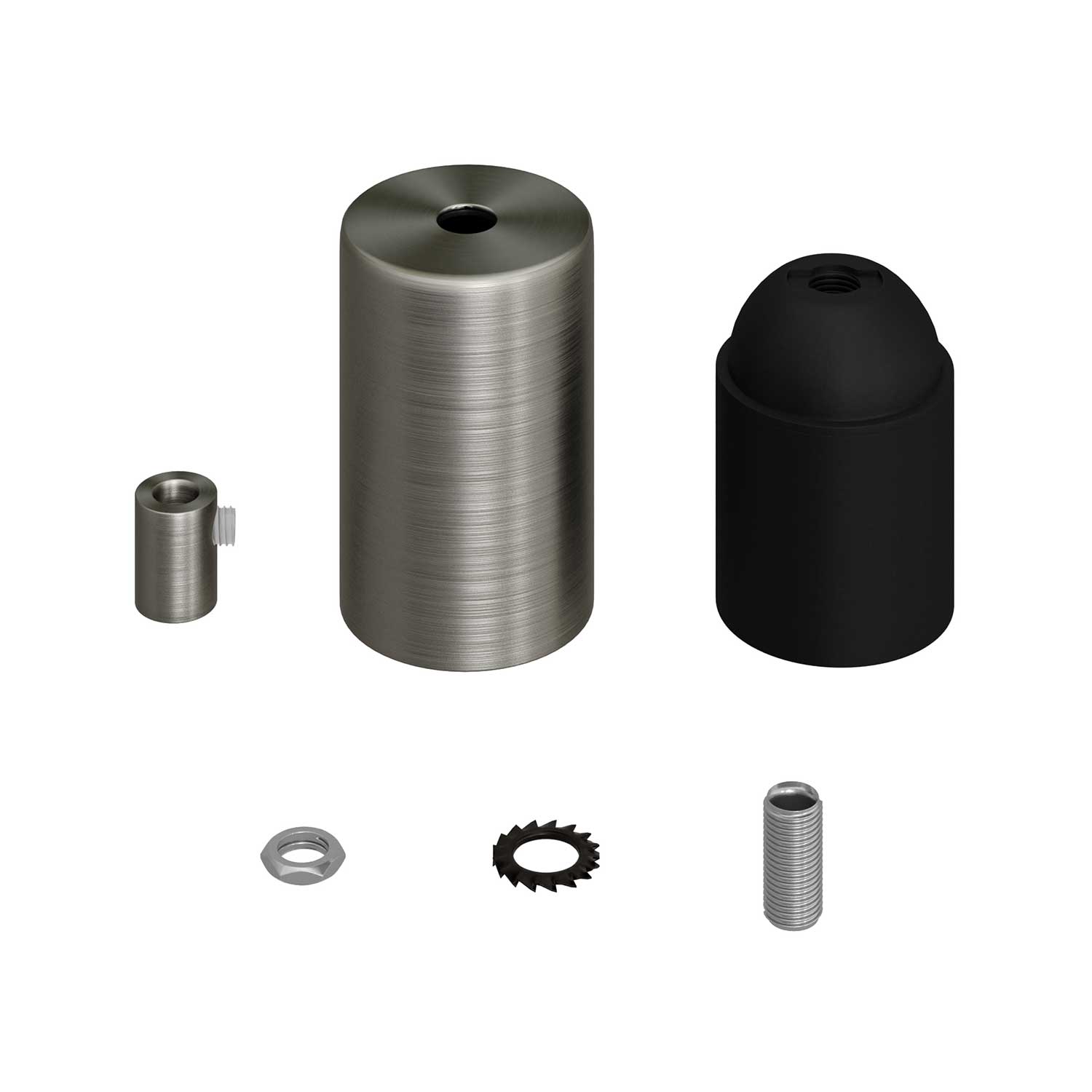 Kit portalampada E27 cilindrico in metallo - Titanio satinato