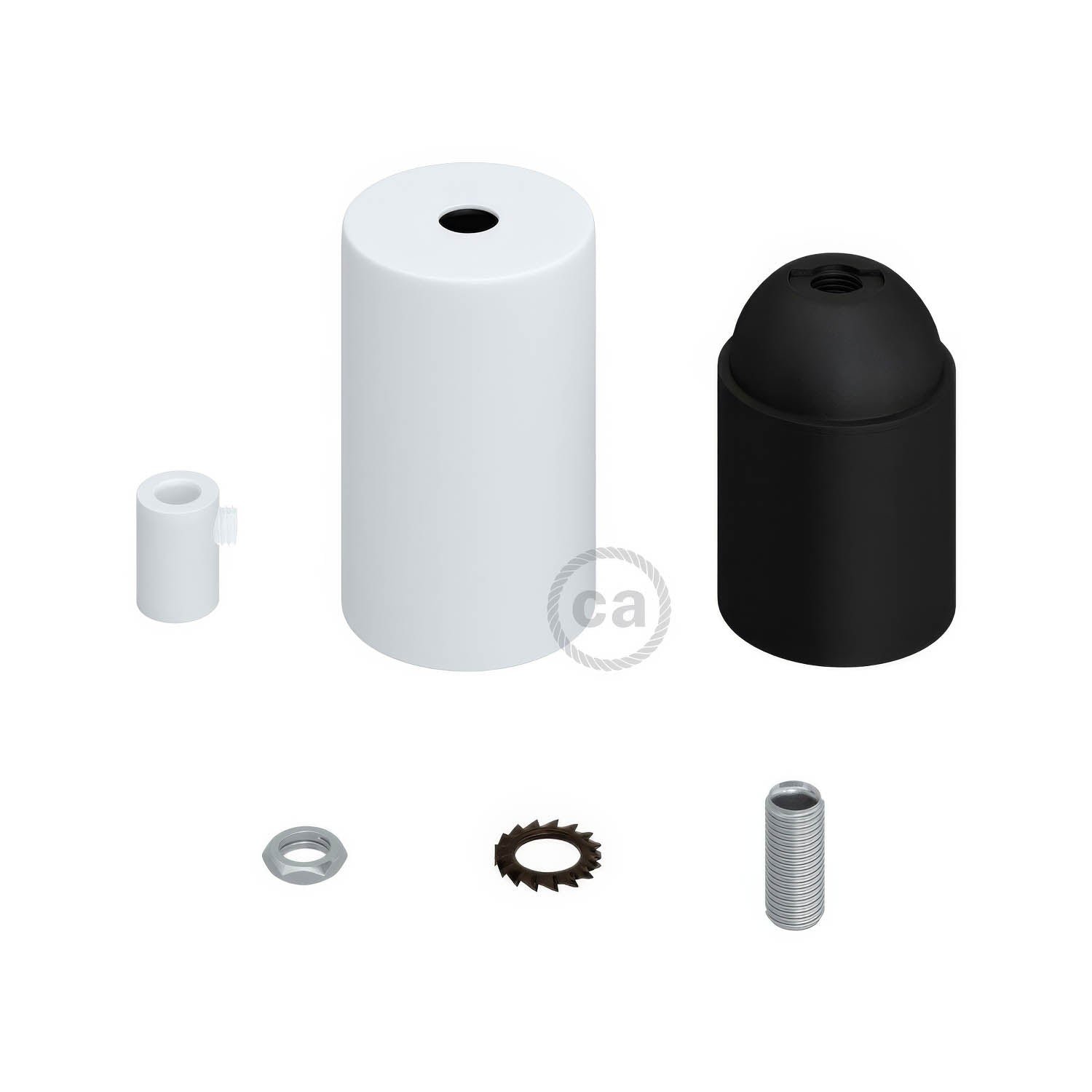 Kit portalampada E27 cilindrico in metallo - Bianco opaco