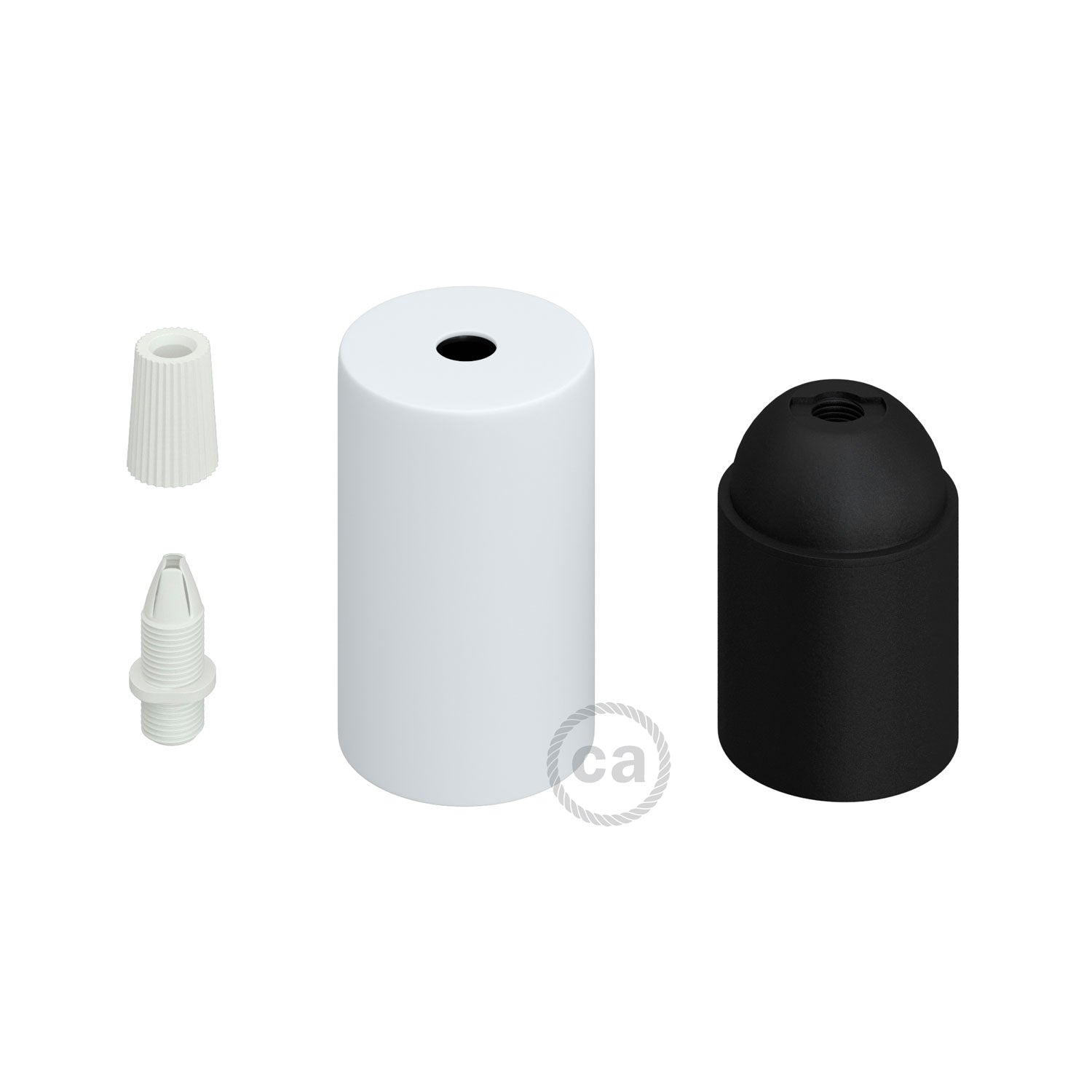 Kit portalampada E27 cilindrico in metallo - Bianco opaco
