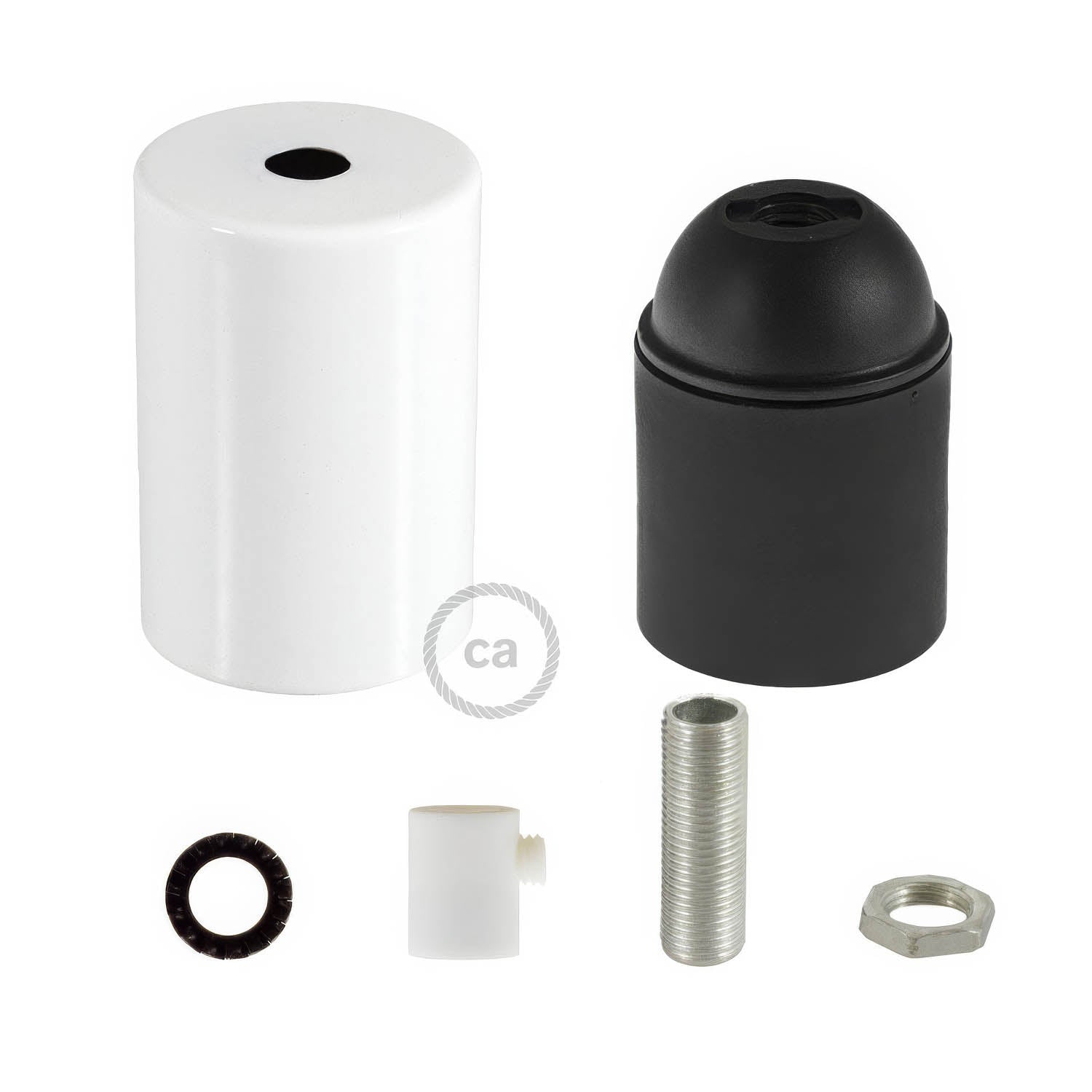 Kit portalampada E27 cilindrico in metallo - Bianco lucido