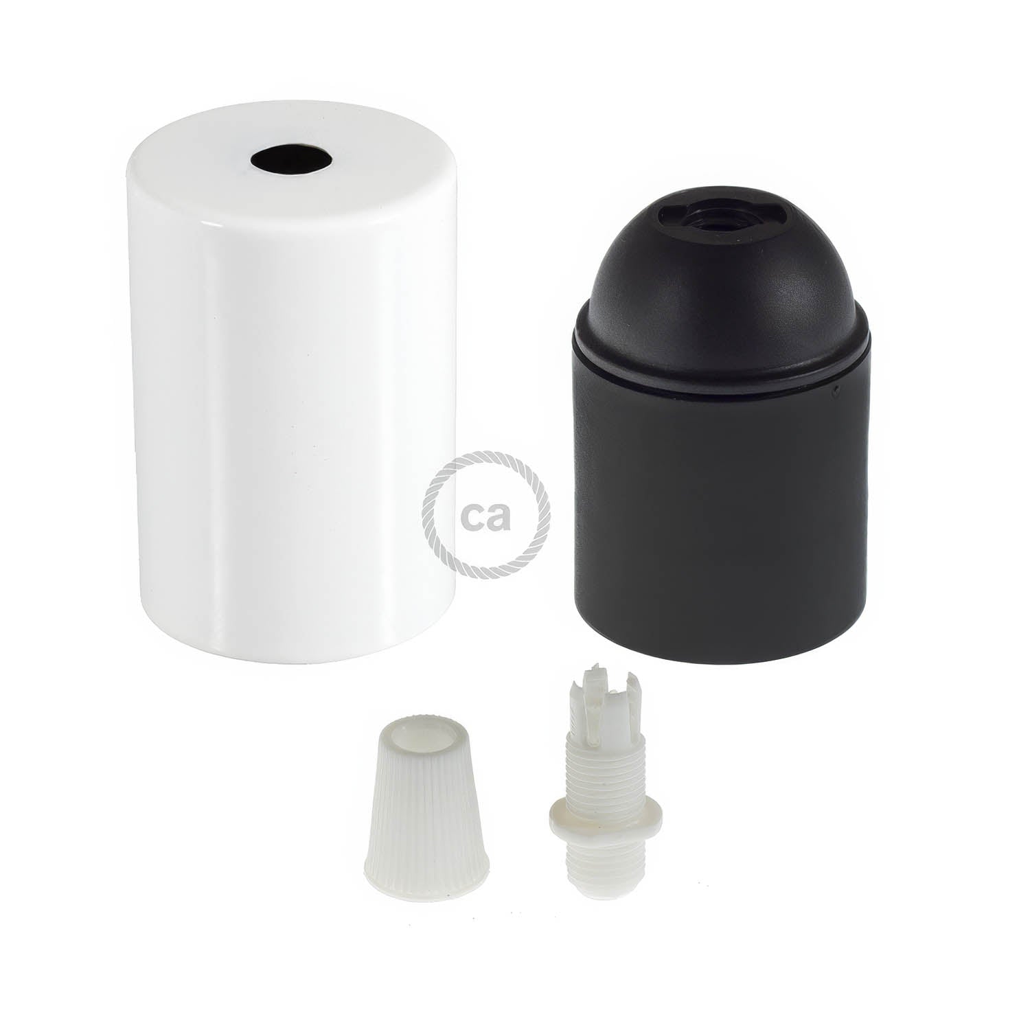 Kit portalampada E27 cilindrico in metallo - Bianco lucido