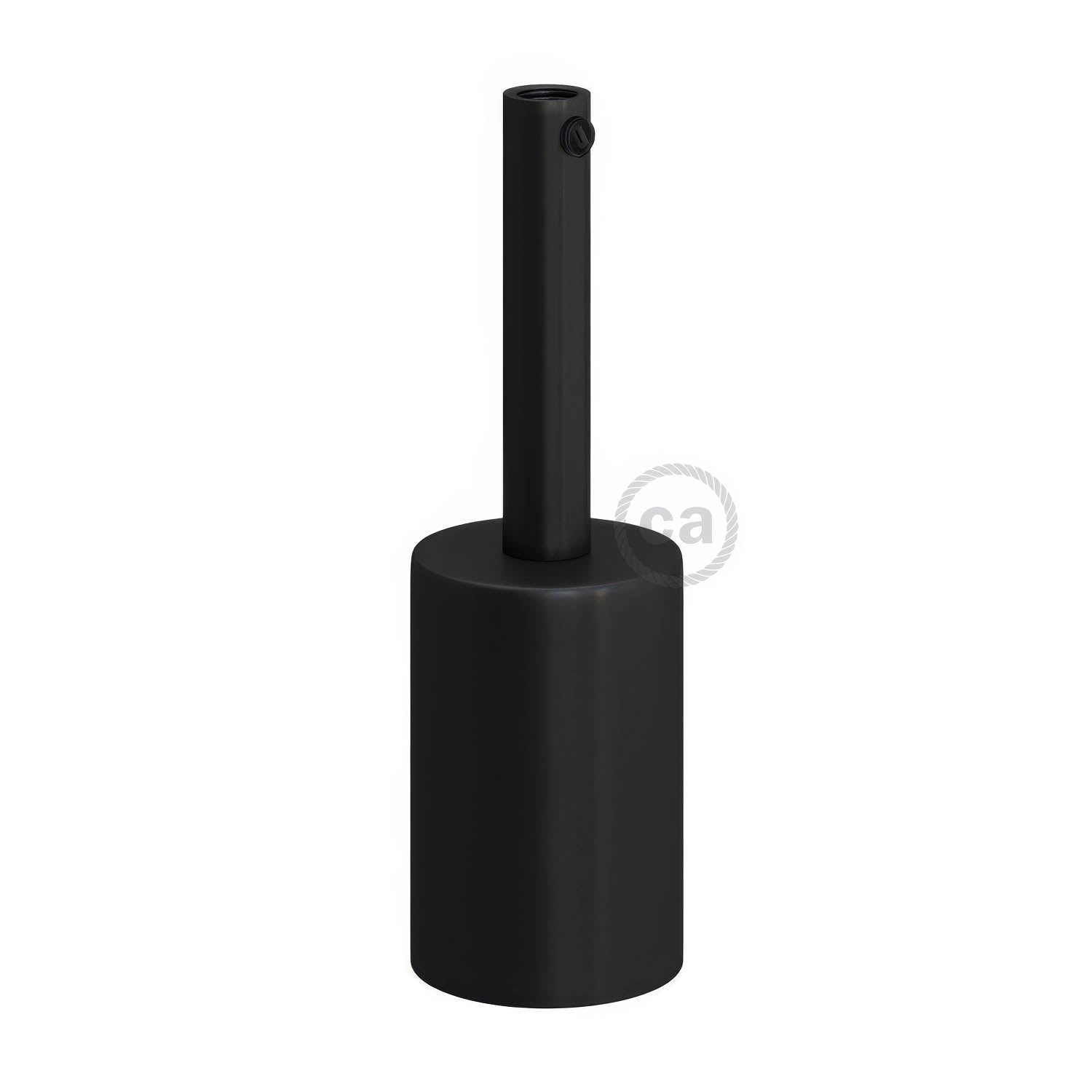 Kit portalampada E27 cilindrico in metallo con serracavo da 7 cm - Nero