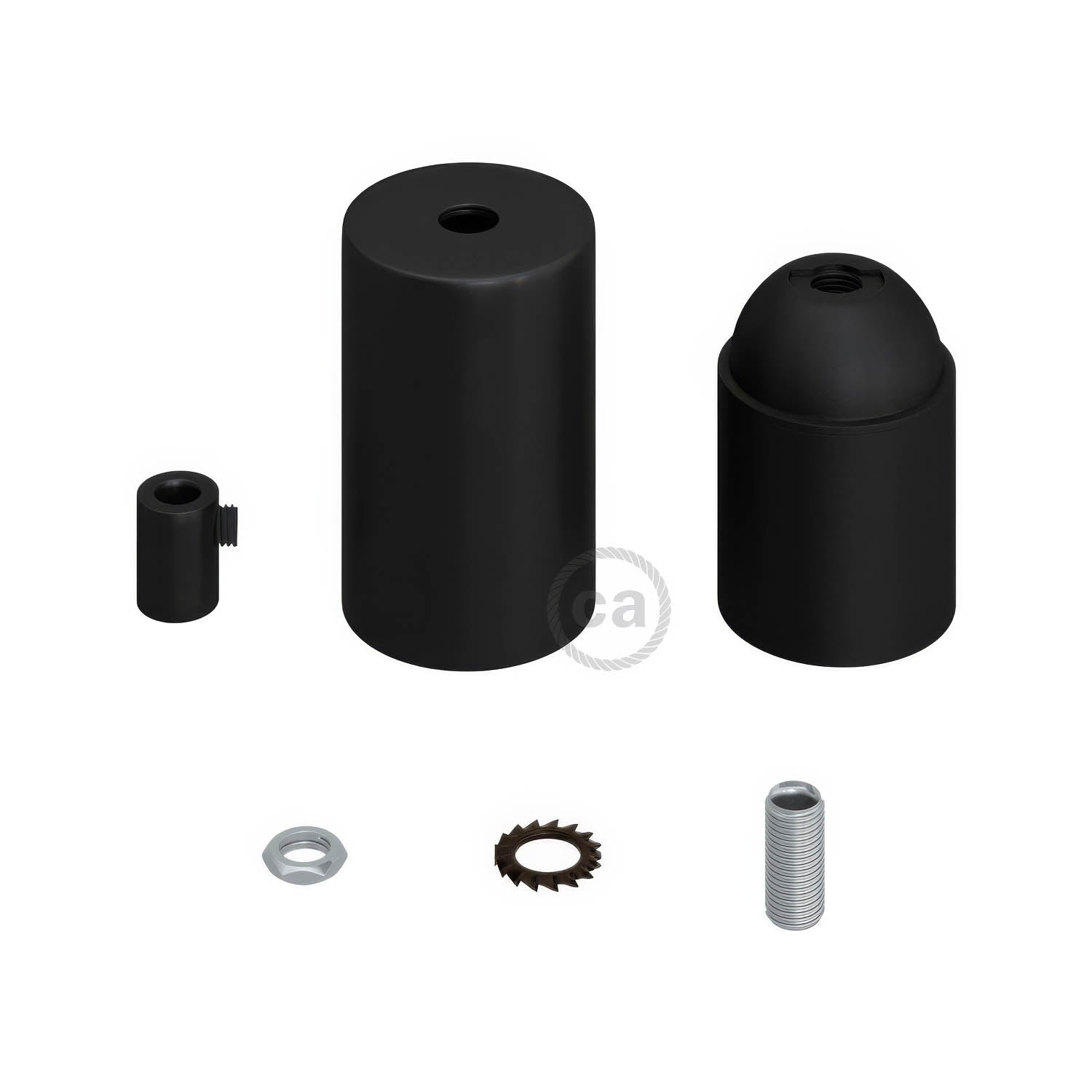 Kit portalampada E27 cilindrico in metallo - Nero